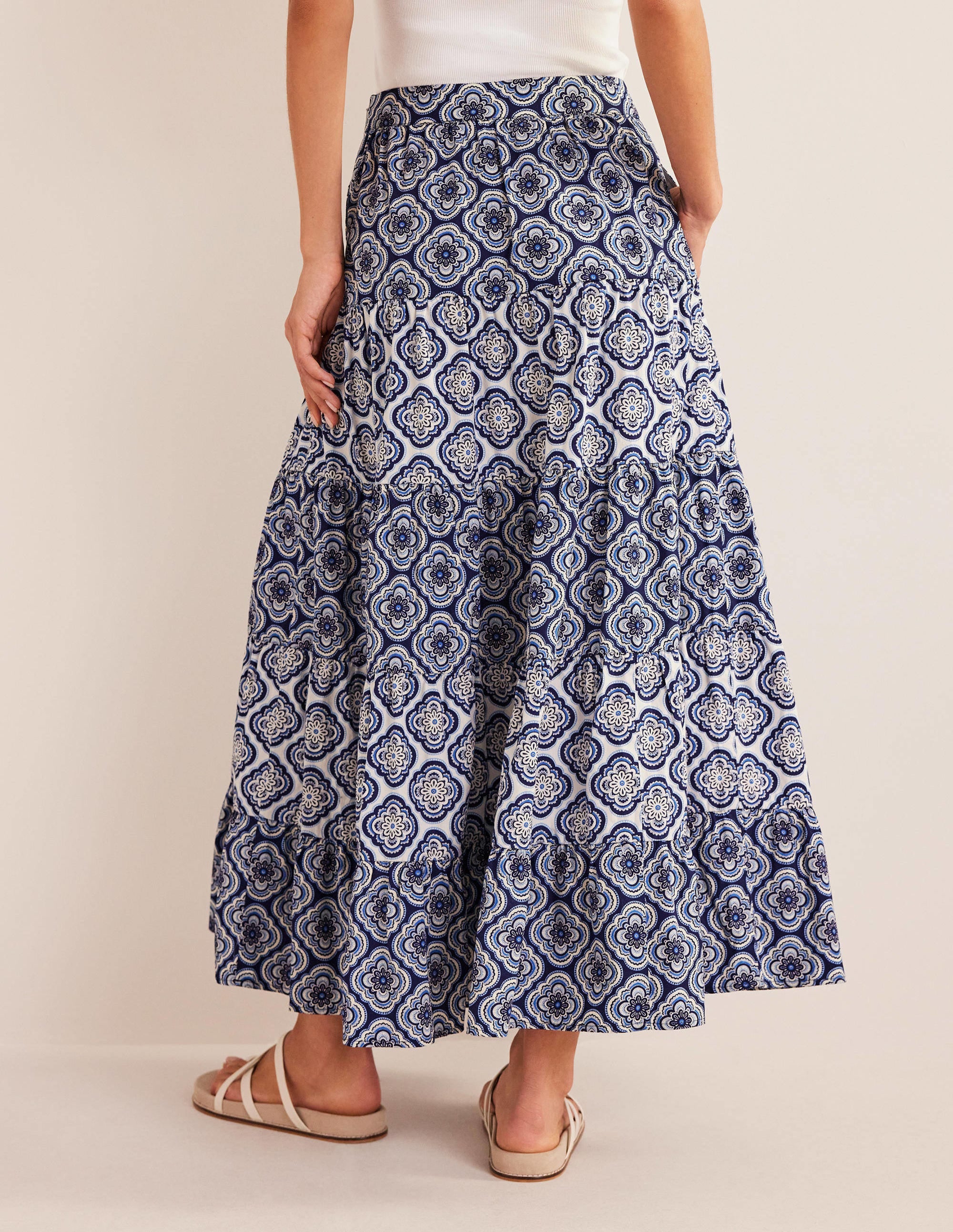 Tiered Poplin Midi Skirt-Heavenly Blue, Botanic Blush - Image 3