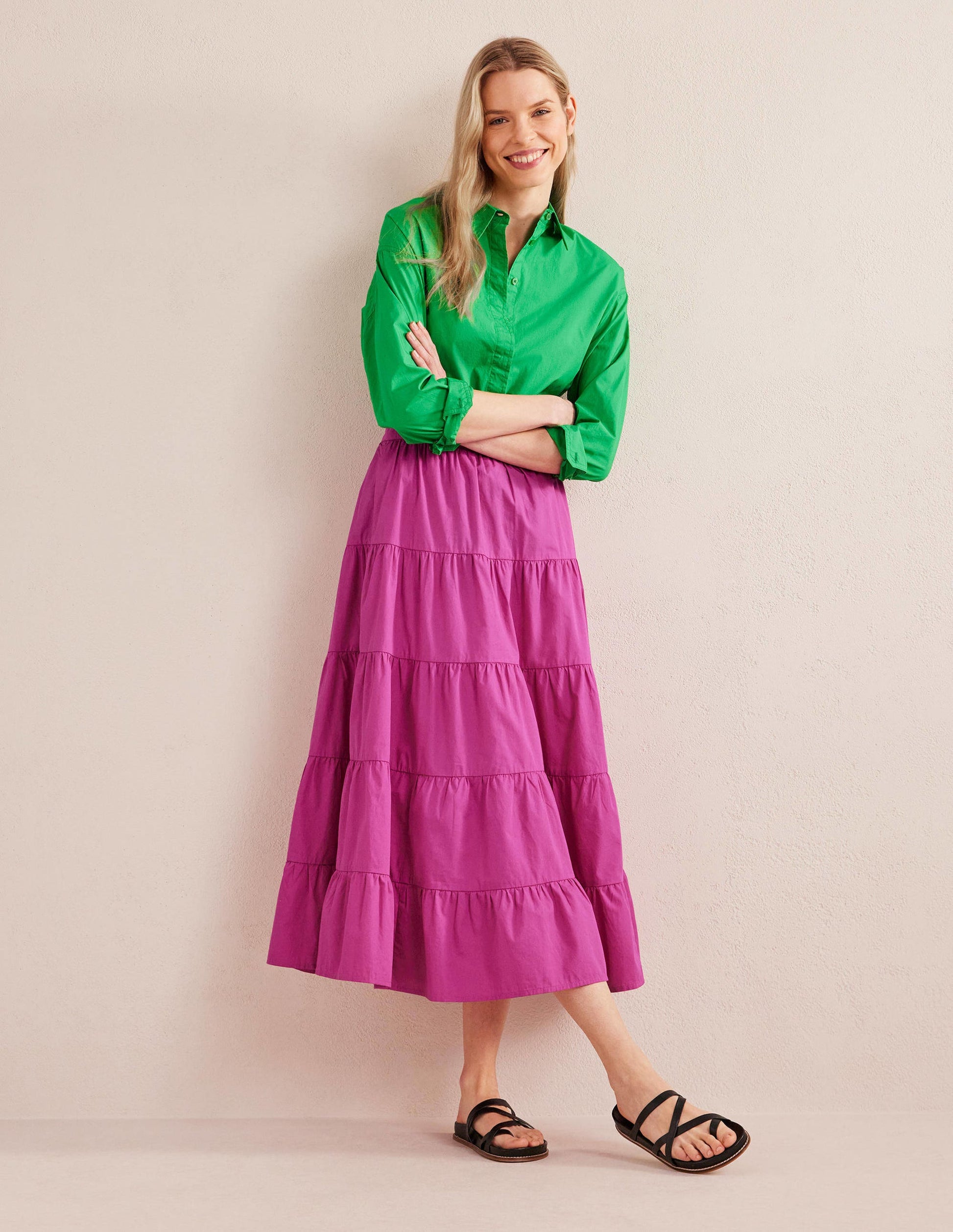 Tiered Poplin Midi Skirt-Rose Violet-1