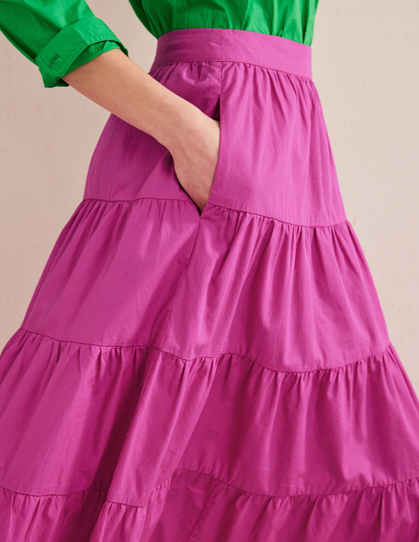 Tiered Poplin Midi Skirt-Rose Violet