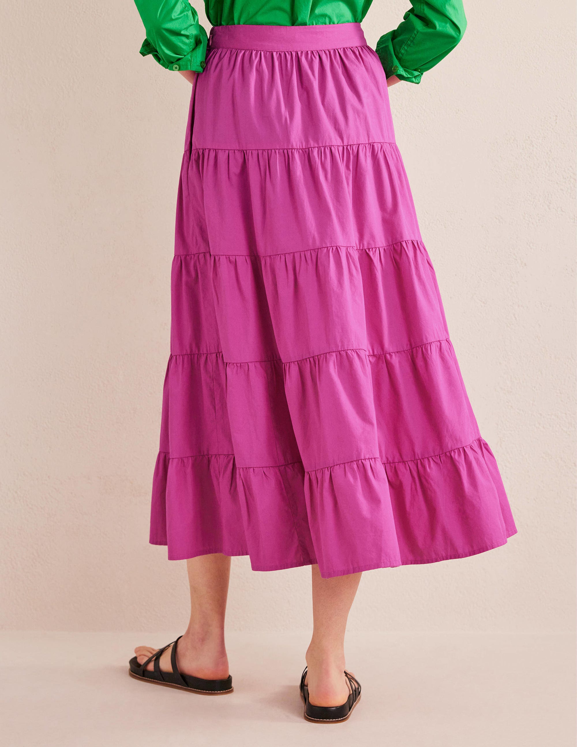 Tiered Poplin Midi Skirt-Rose Violet - Image 3