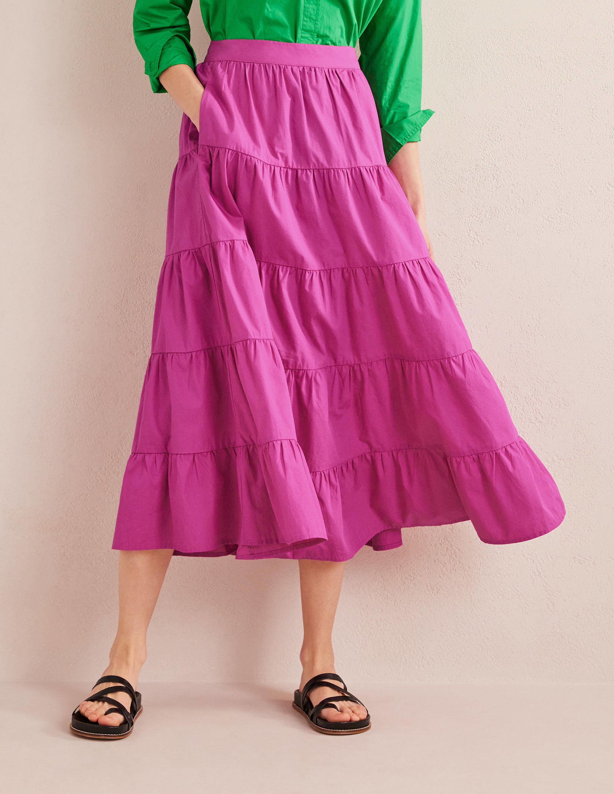 Tiered Poplin Midi Skirt-Rose Violet - Image 4