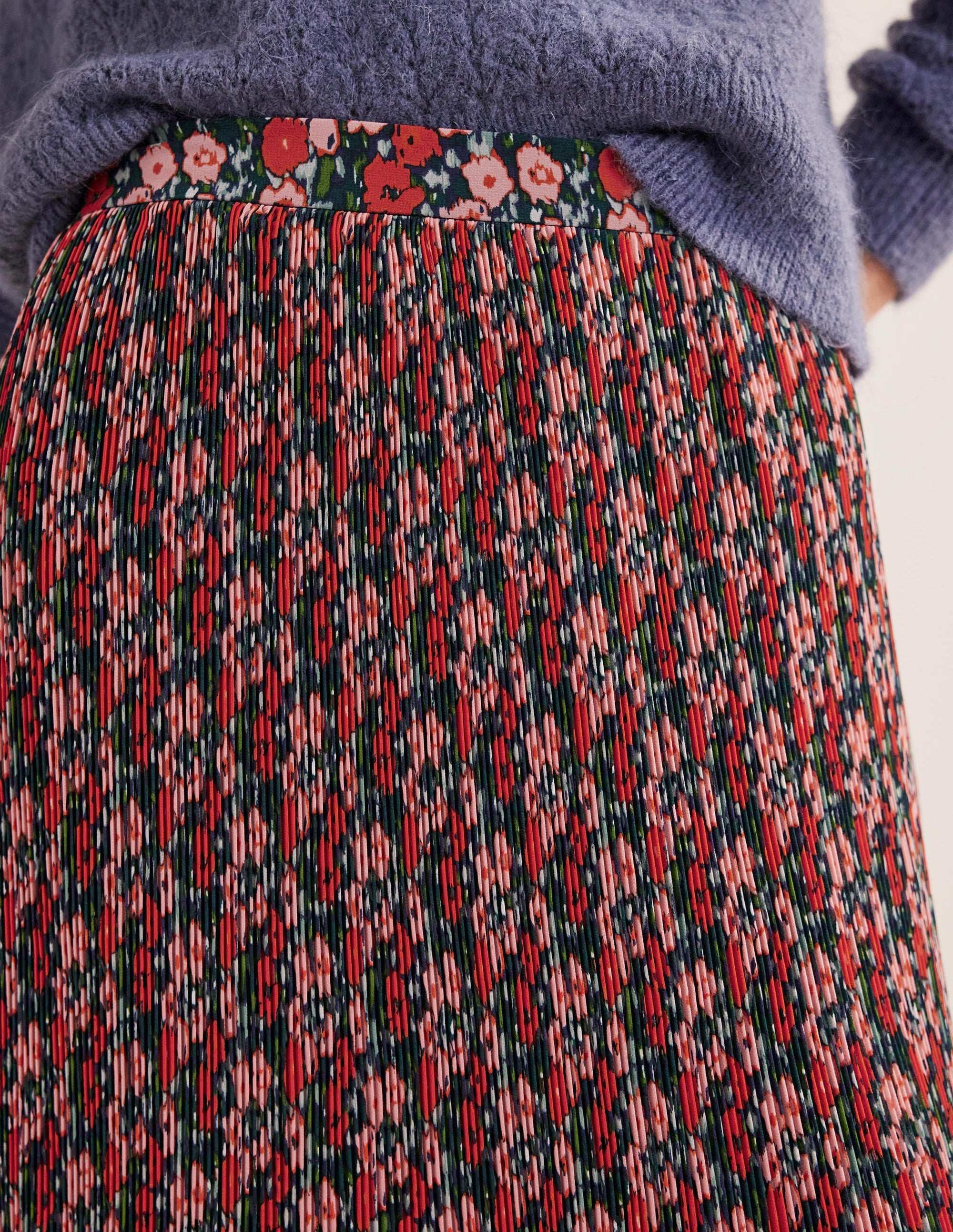 Knee Length Plisse Skirt-Multi, Abstract Poppy Small - Image 2