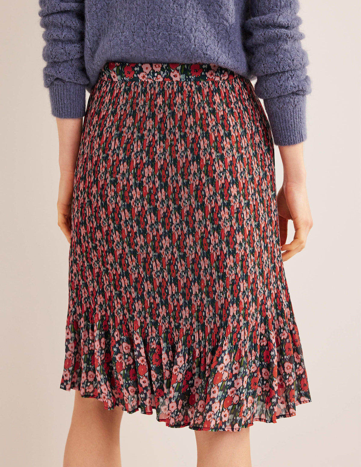 Knee Length Plisse Skirt-Multi, Abstract Poppy Small - Image 3