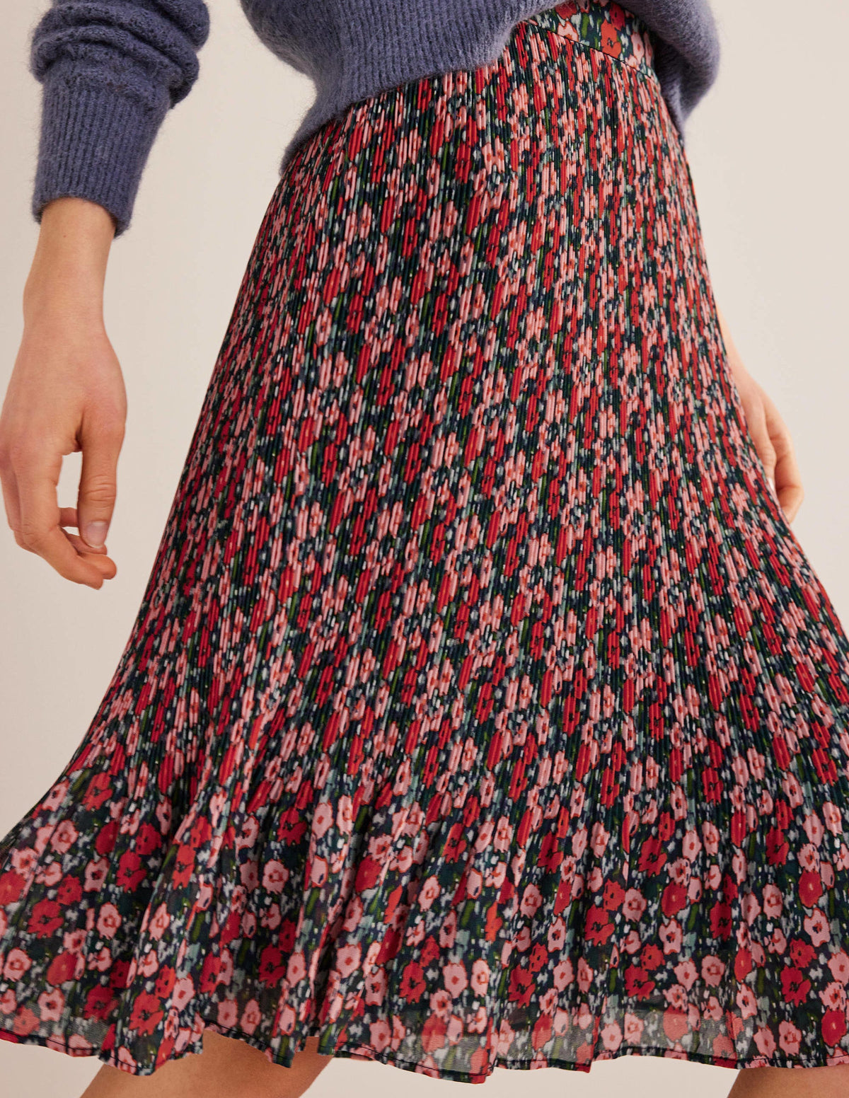 Knee Length Plisse Skirt-Multi, Abstract Poppy Small-4