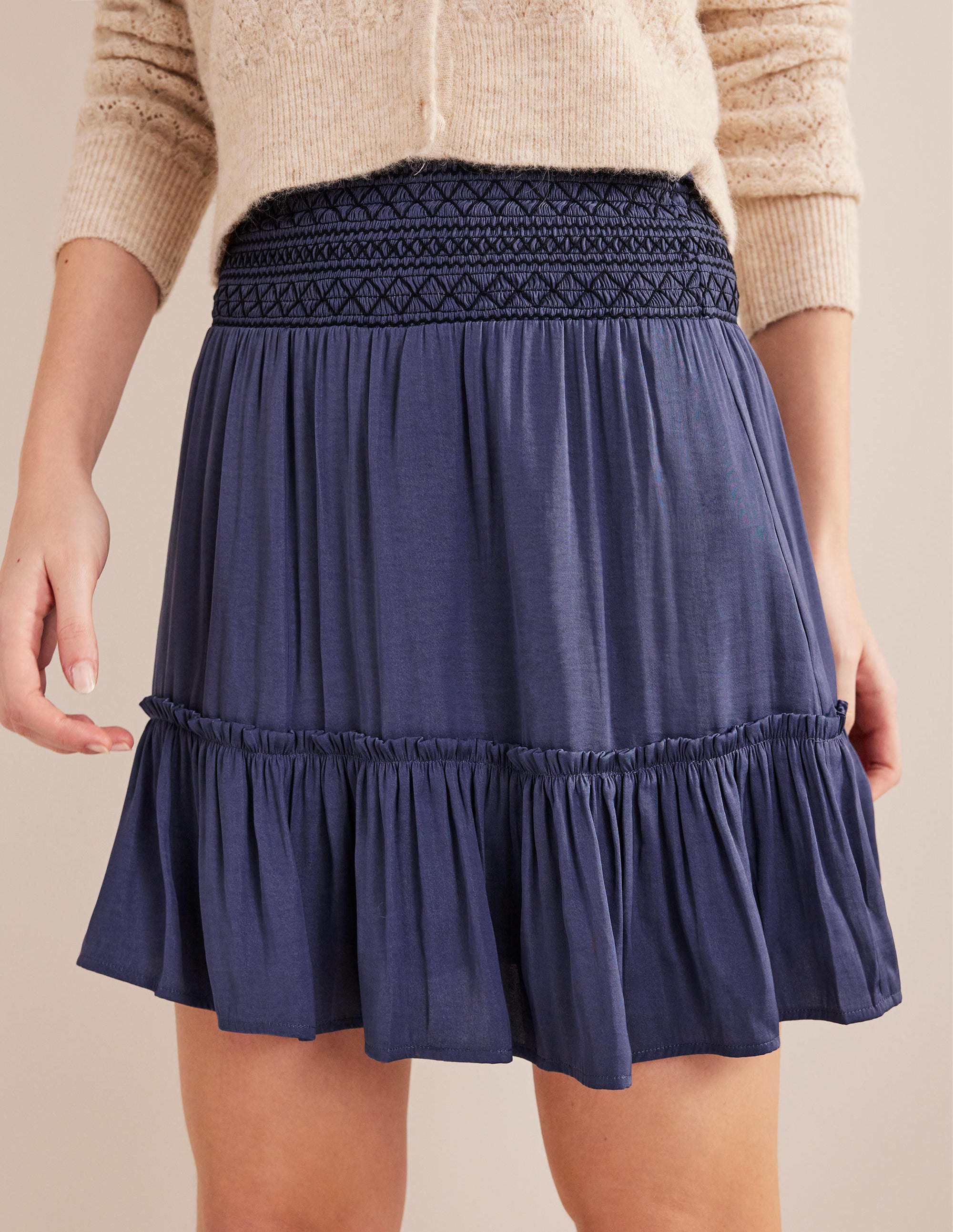 Shirred Waist Mini Skirt-Nightshade Blue - Image 4