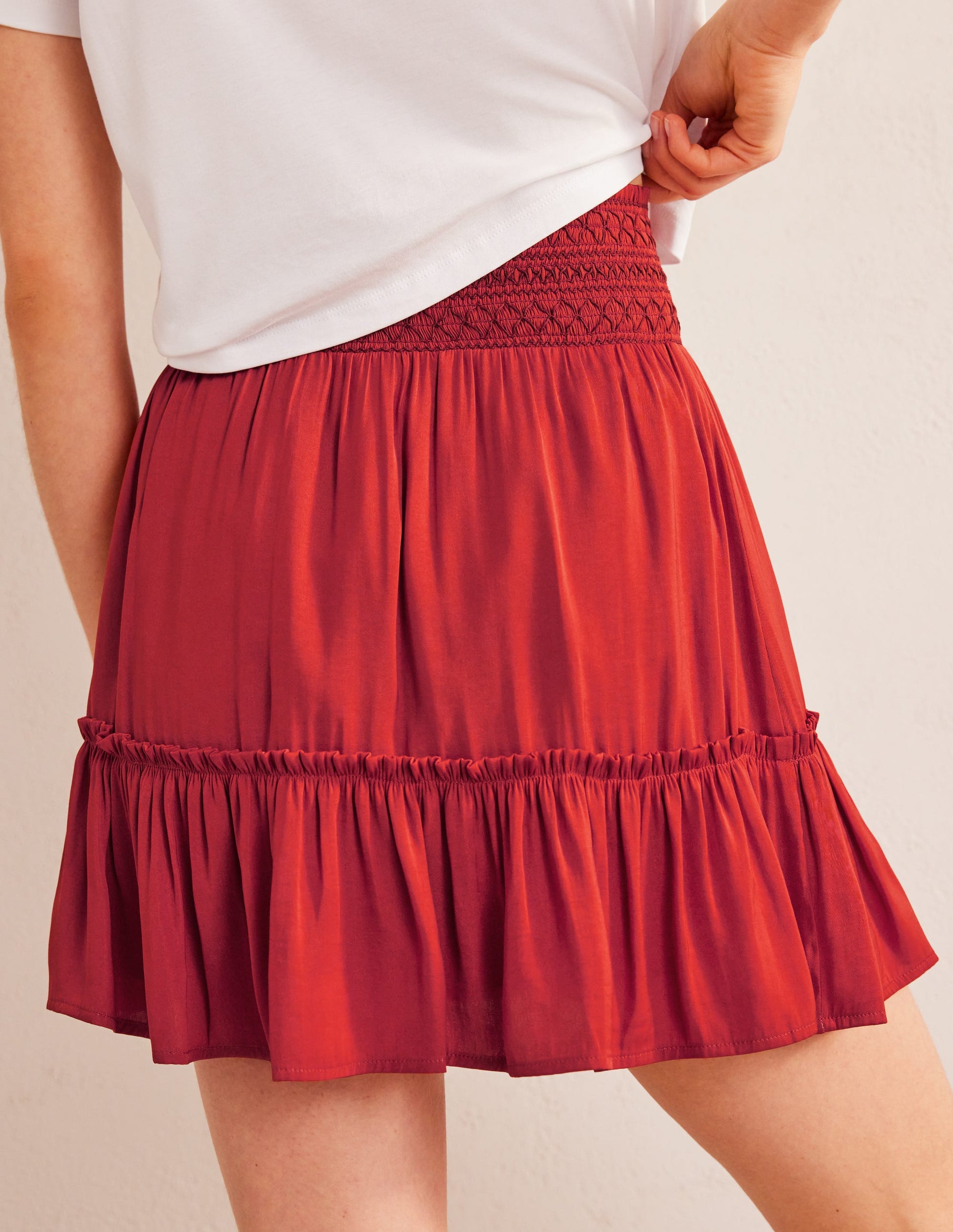 Shirred Waist Mini Skirt-Tomato-3