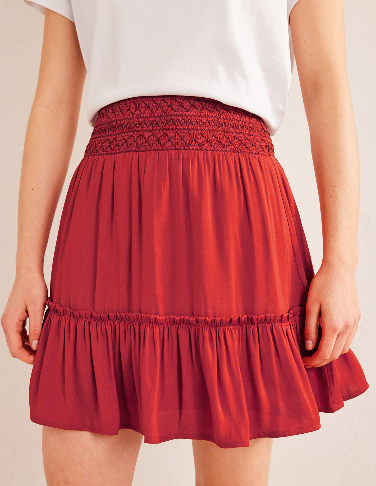 Shirred Waist Mini Skirt-Tomato-4