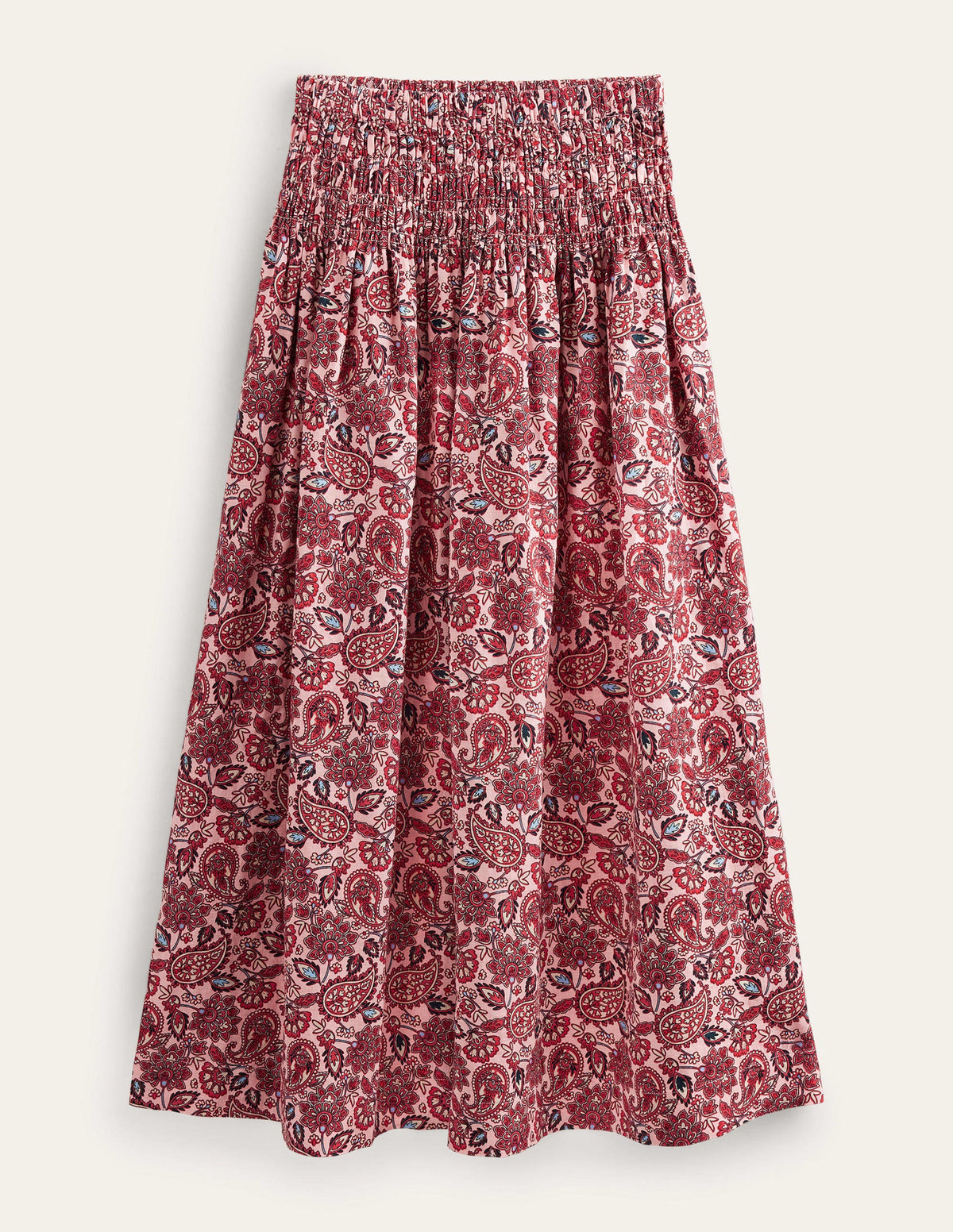 Shirred Waist Linen Midi Skirt-Chalky Pink, Paisley Terrace - Image 5