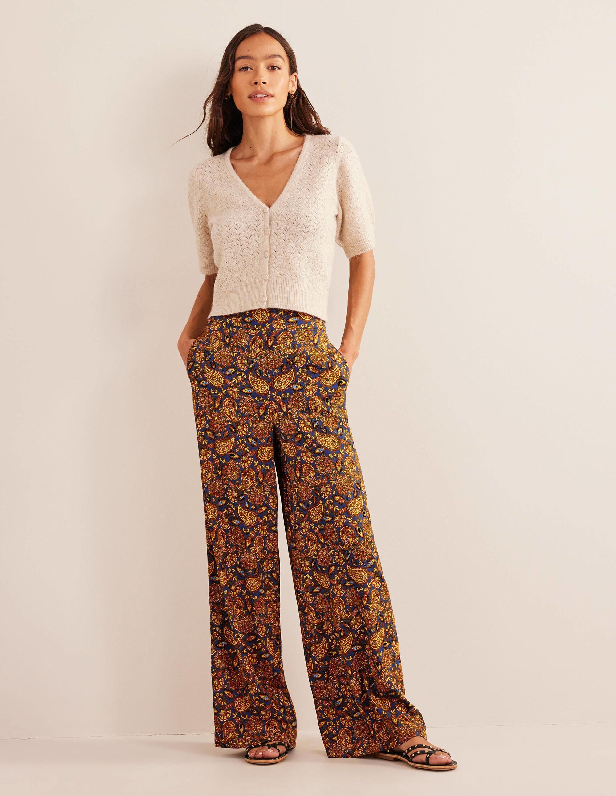 Fluid Printed Wide Pants-Harvest Gold, Paisley Terrace - Image 1