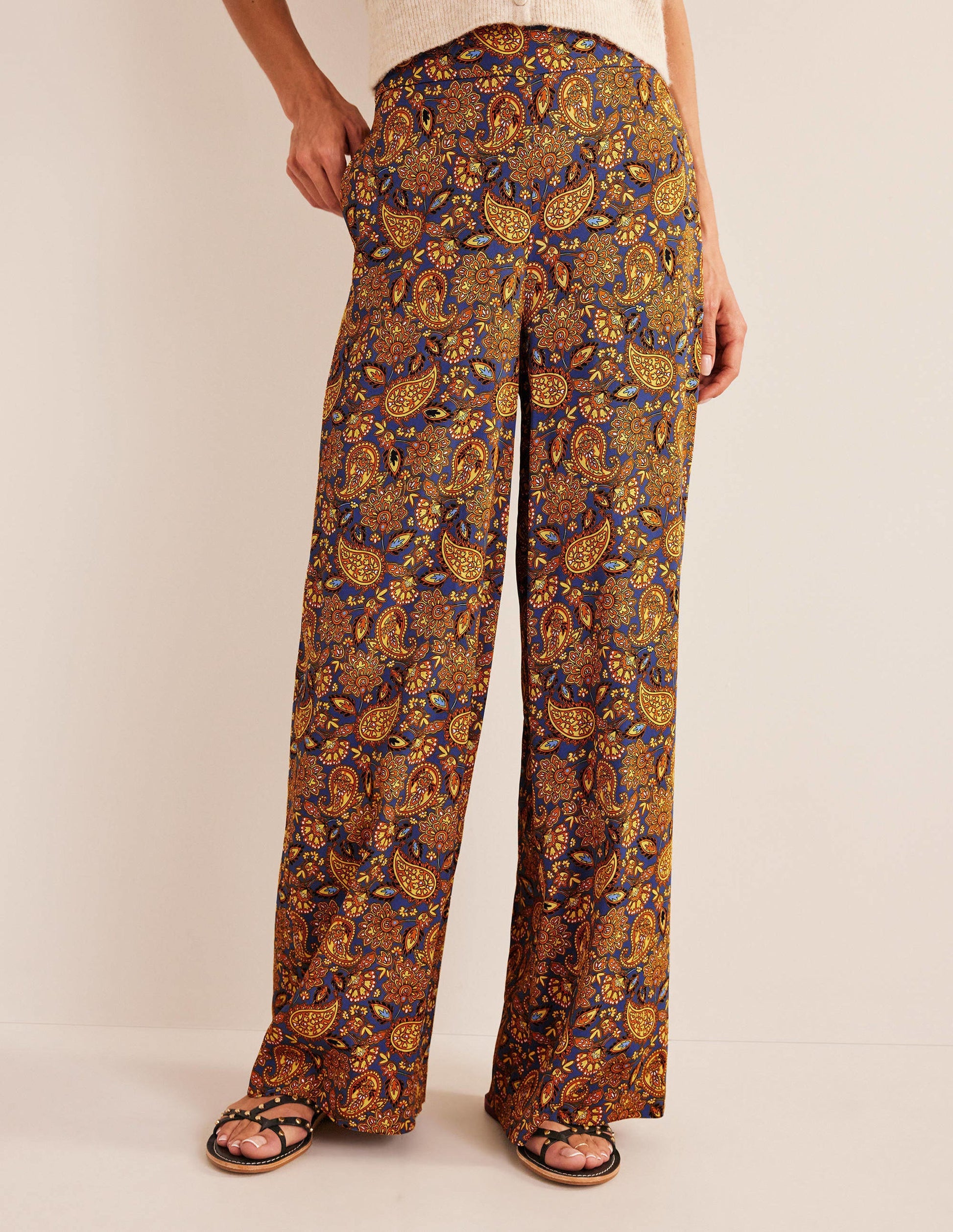 Fluid Printed Wide Pants-Harvest Gold, Paisley Terrace-4