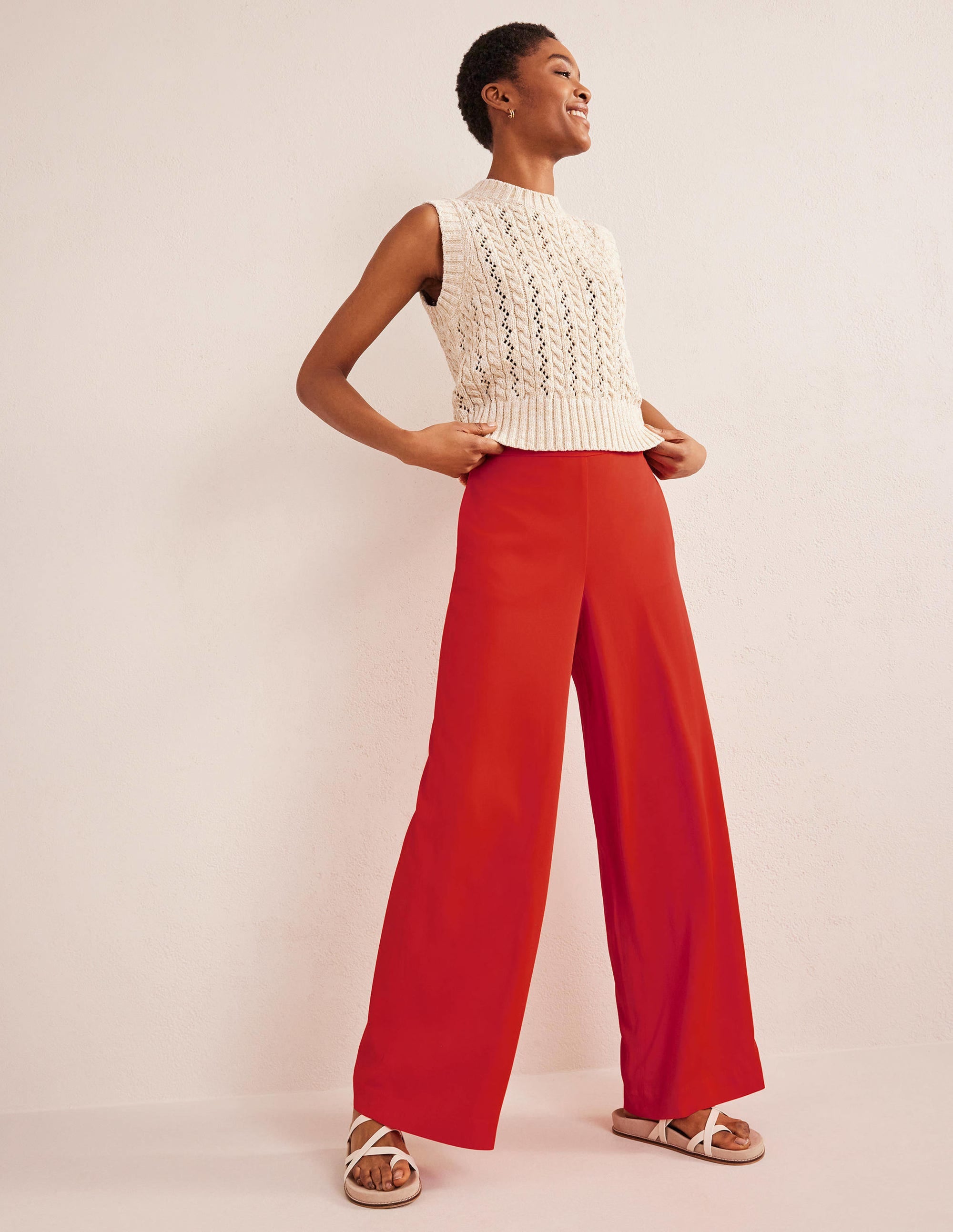 Fluid Printed Wide Pants-Vermillion Red - Image 1
