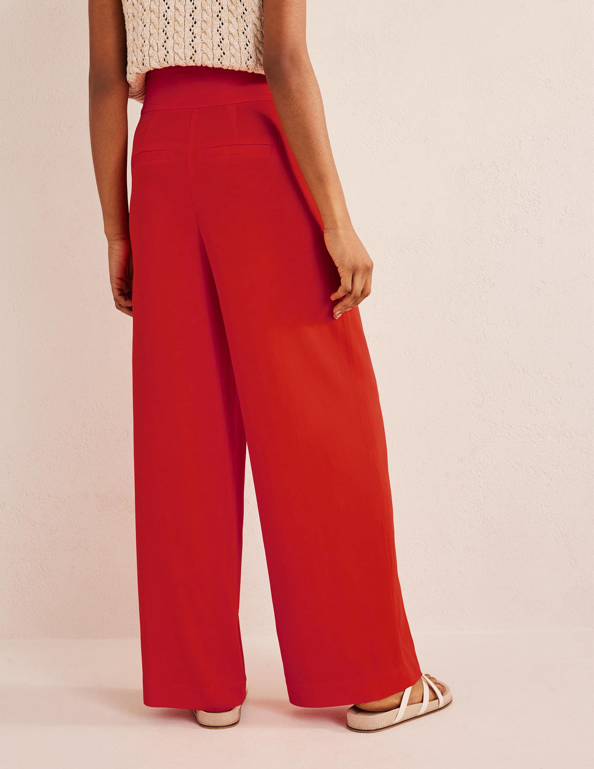 Fluid Printed Wide Pants-Vermillion Red - Image 3