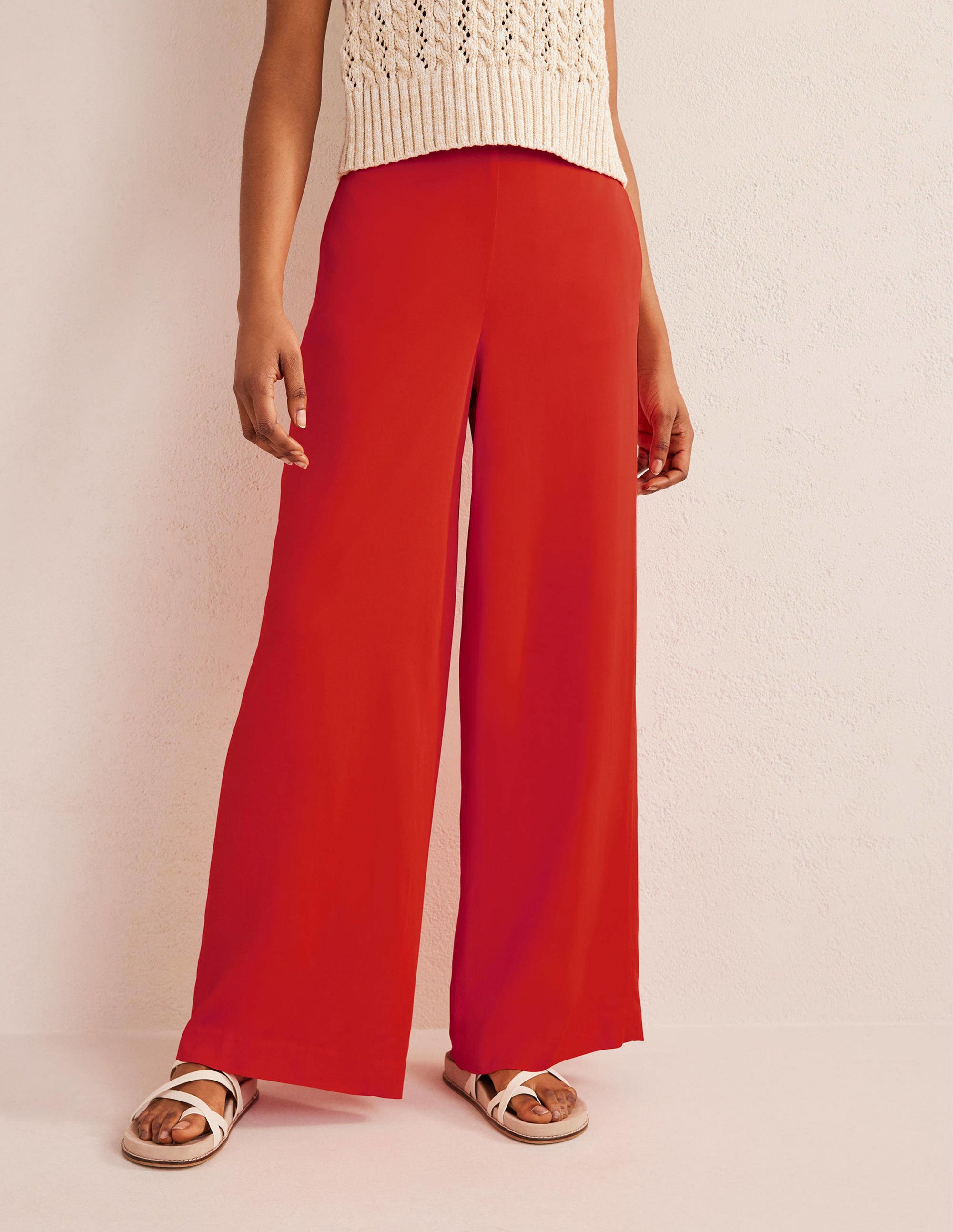 Fluid Printed Wide Pants-Vermillion Red - Image 4