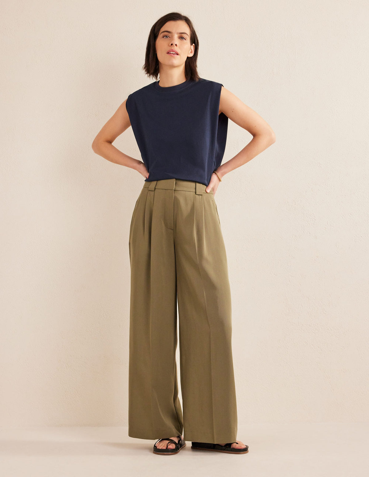 Islington Wide Leg Pants-Washed Khaki - Image 1