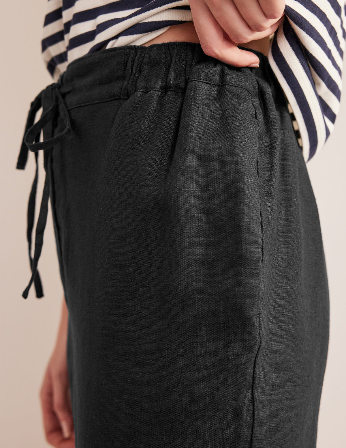 Relaxed Linen Pull On Pants-Black-2