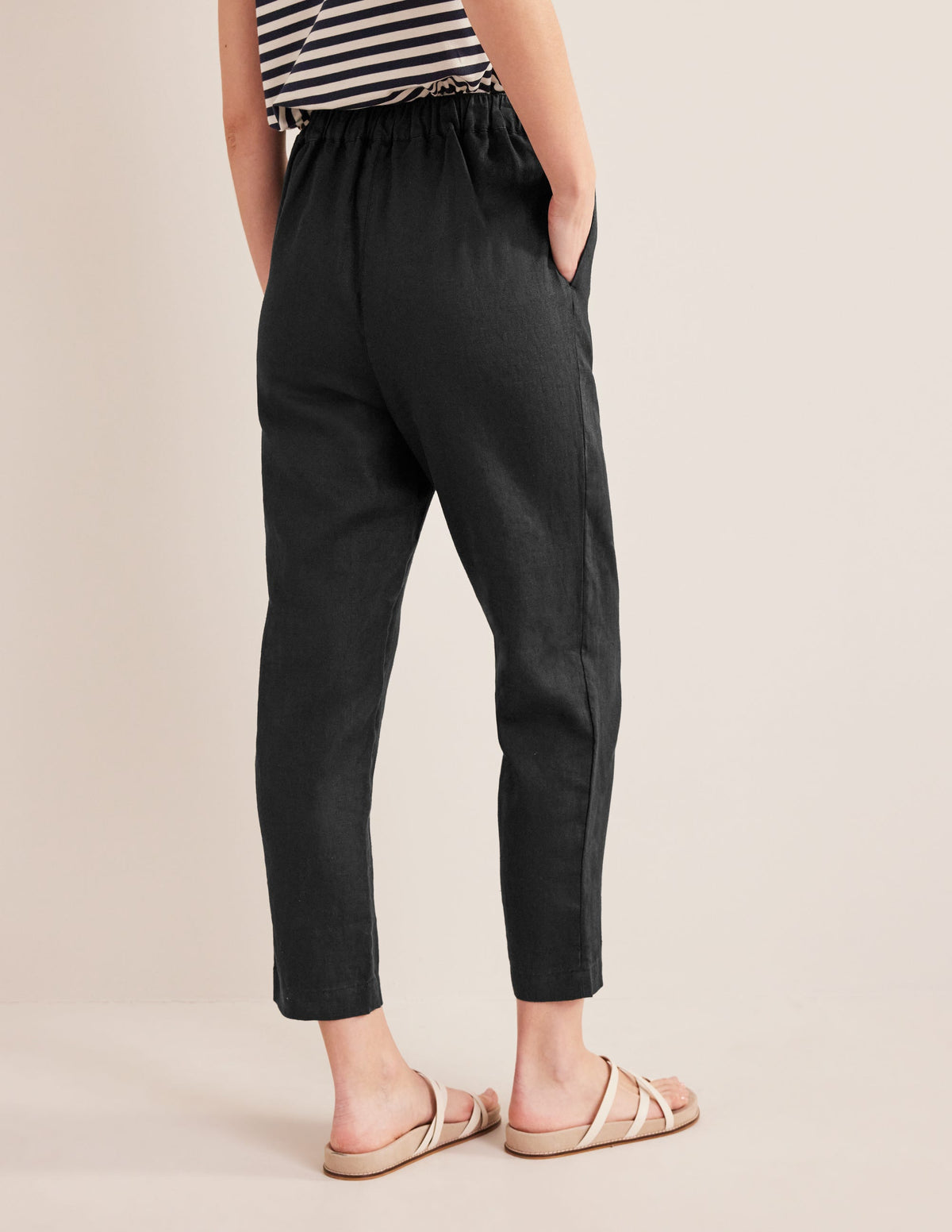 Relaxed Linen Pull On Pants-Black - Image 3