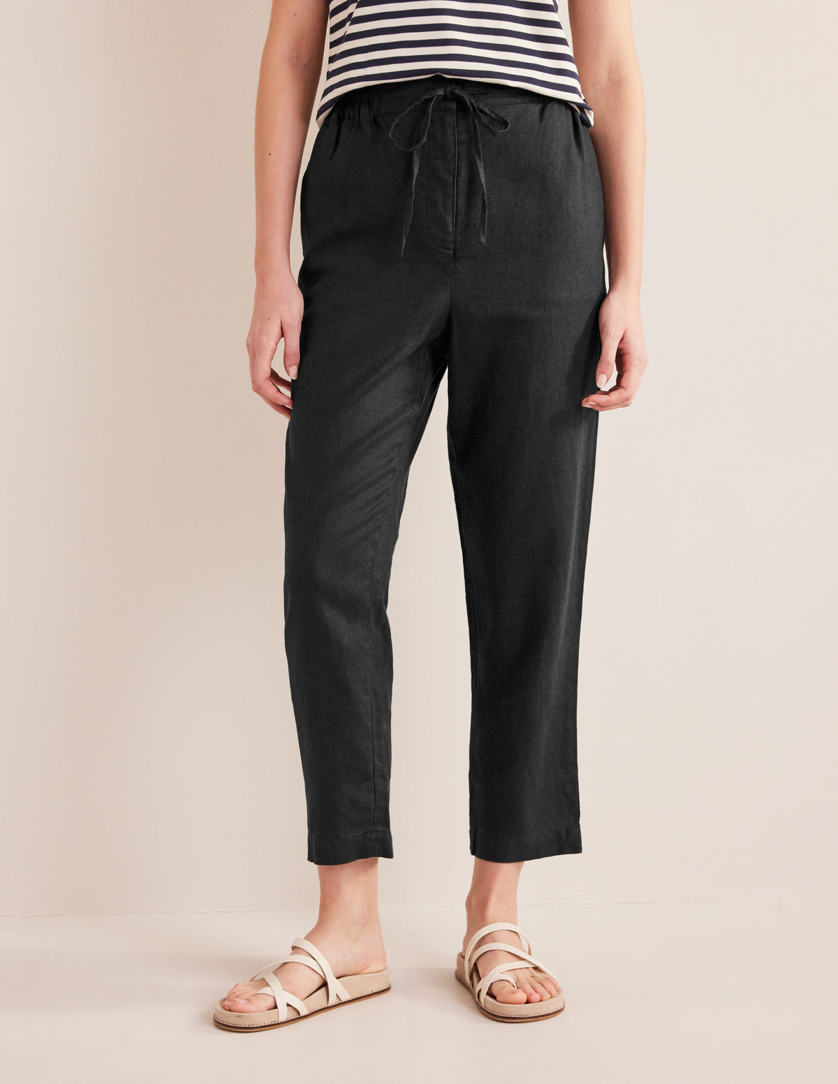 Relaxed Linen Pull On Pants-Black - Image 4