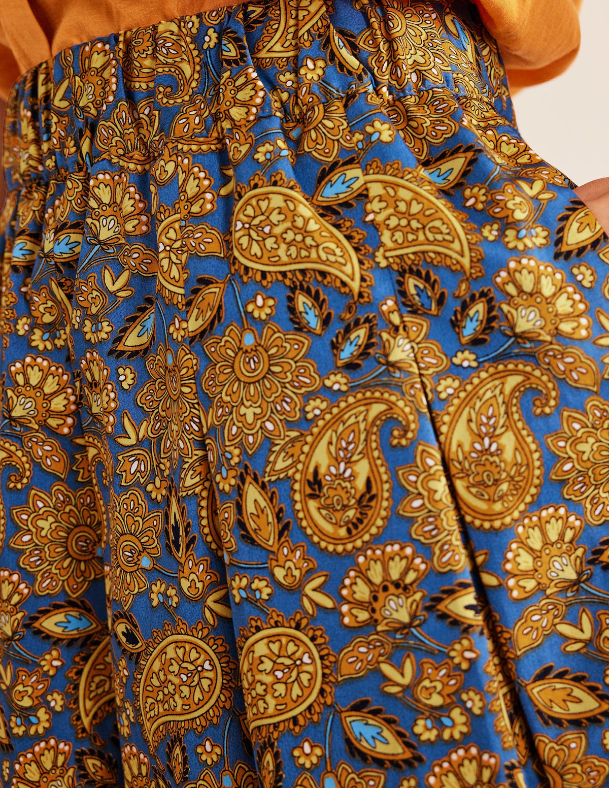 Pleated Cotton Skirt-Harvest Gold, Paisley Terrace-2