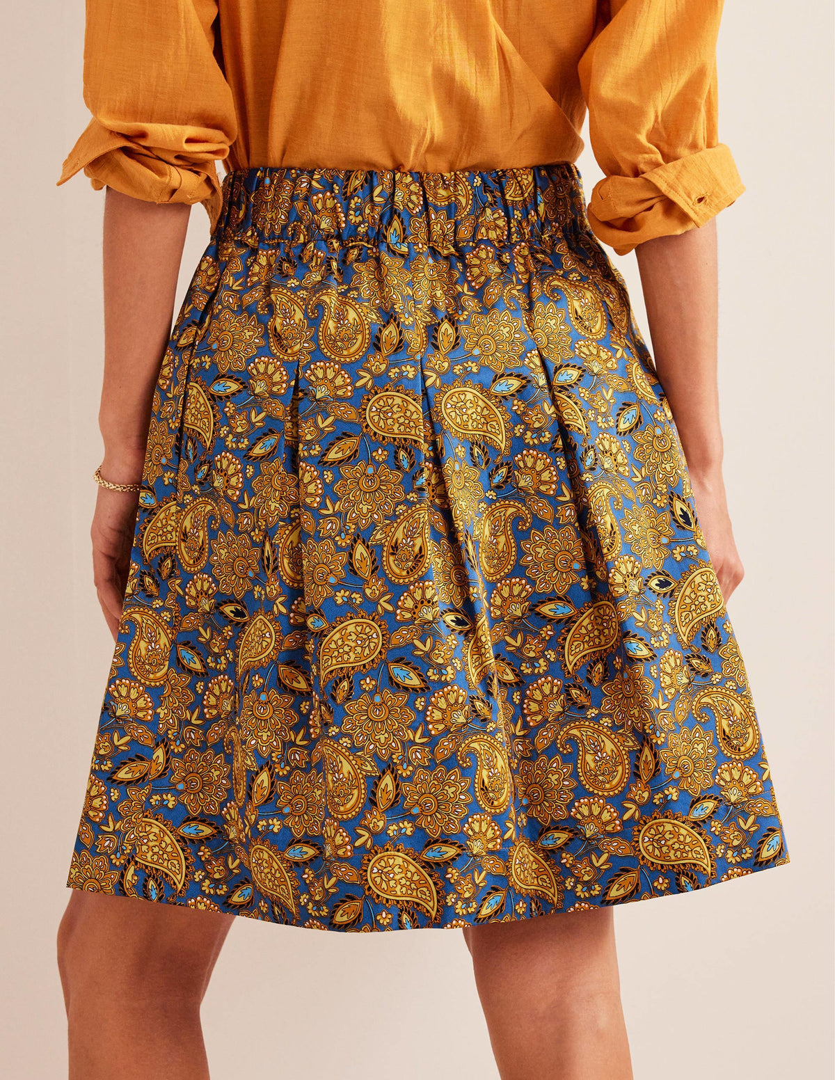 Pleated Cotton Skirt-Harvest Gold, Paisley Terrace - Image 3