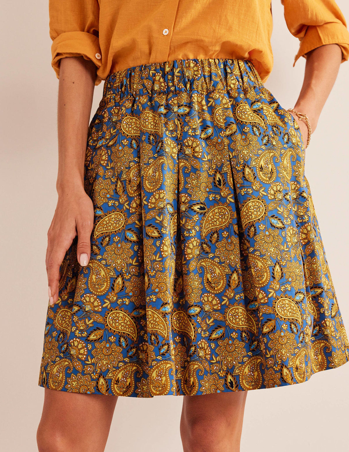 Pleated Cotton Skirt-Harvest Gold, Paisley Terrace-4