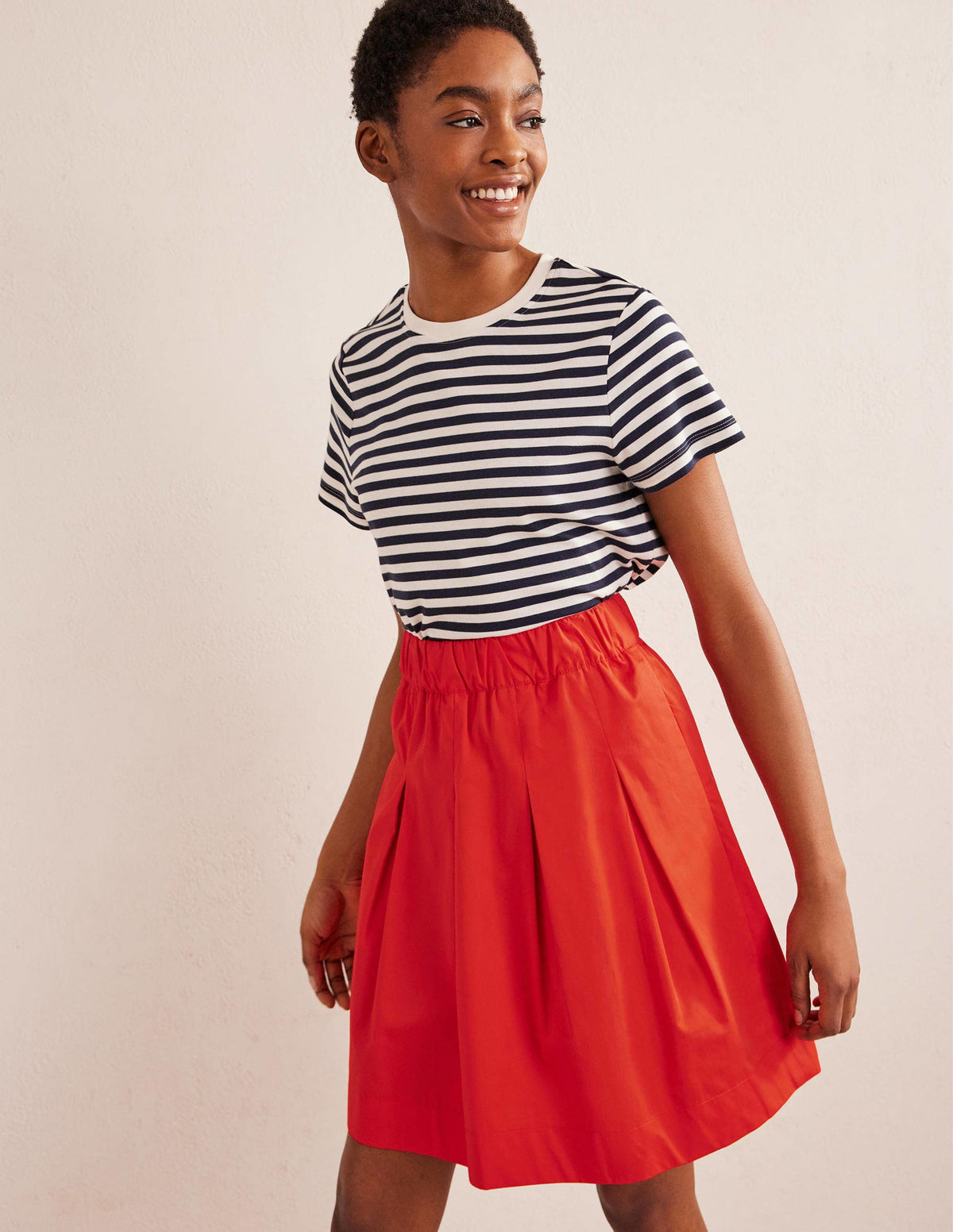 Pleated Cotton Skirt-Vermillion Red-1