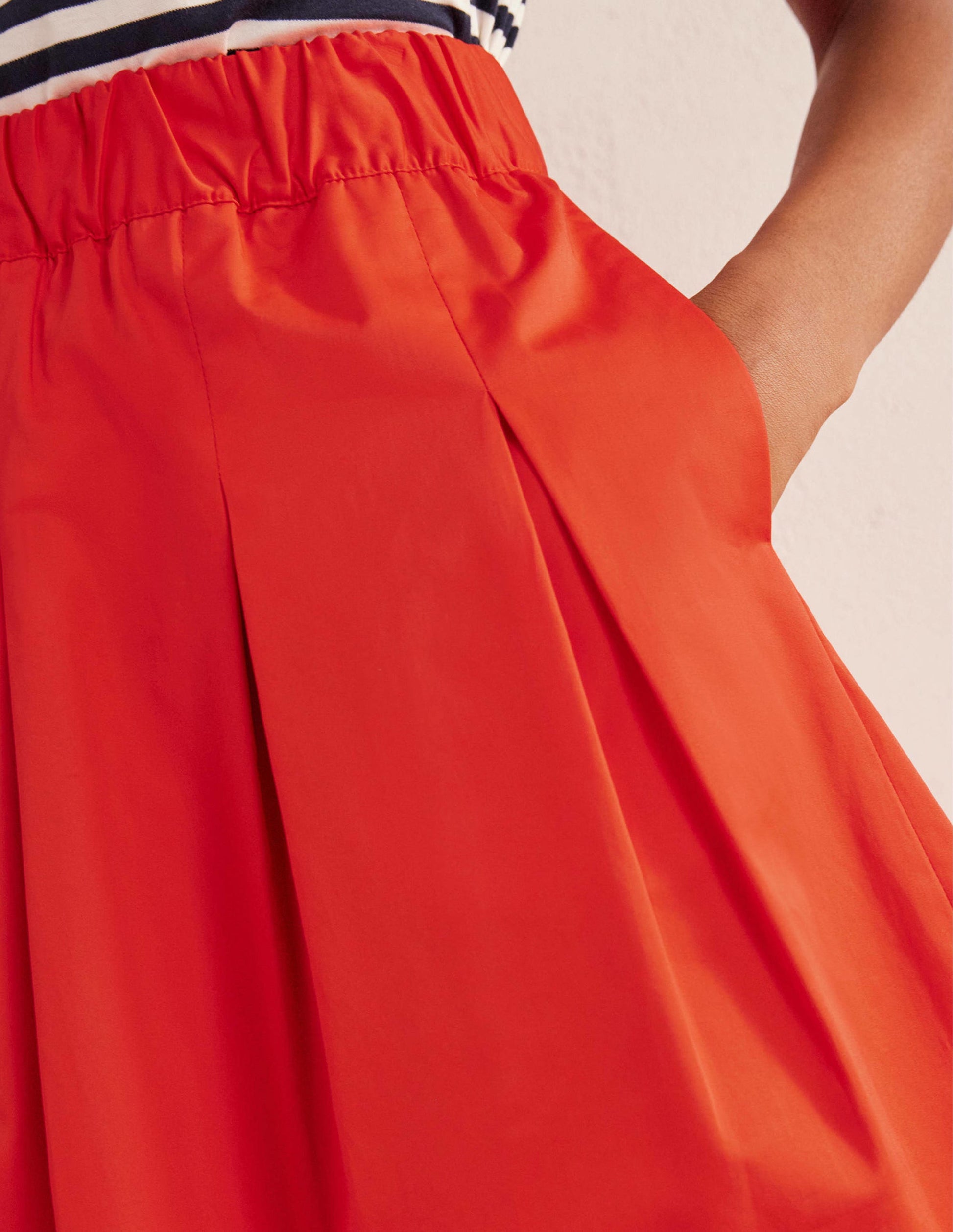 Pleated Cotton Skirt-Vermillion Red-2