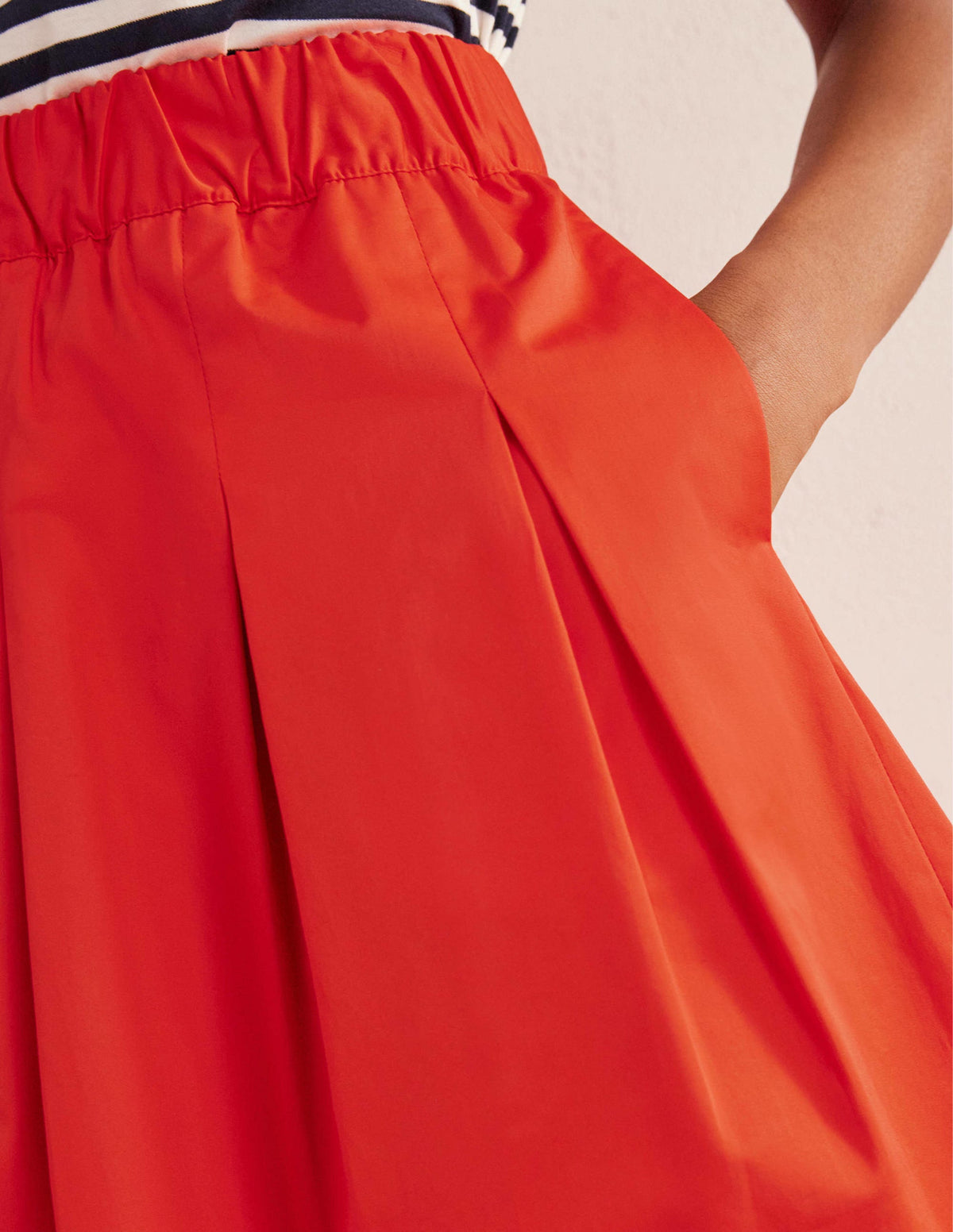 Pleated Cotton Skirt-Vermillion Red - Image 2