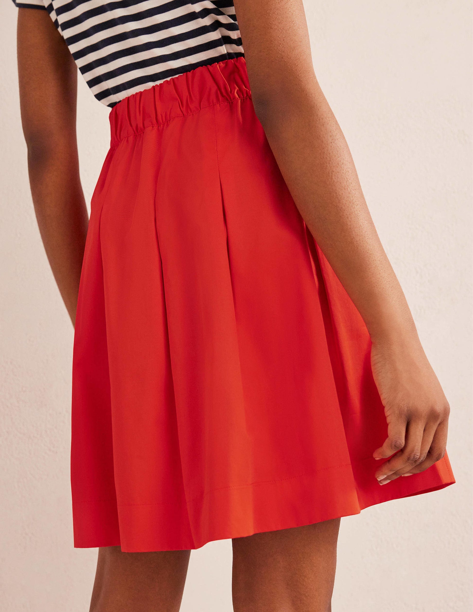 Pleated Cotton Skirt-Vermillion Red-3