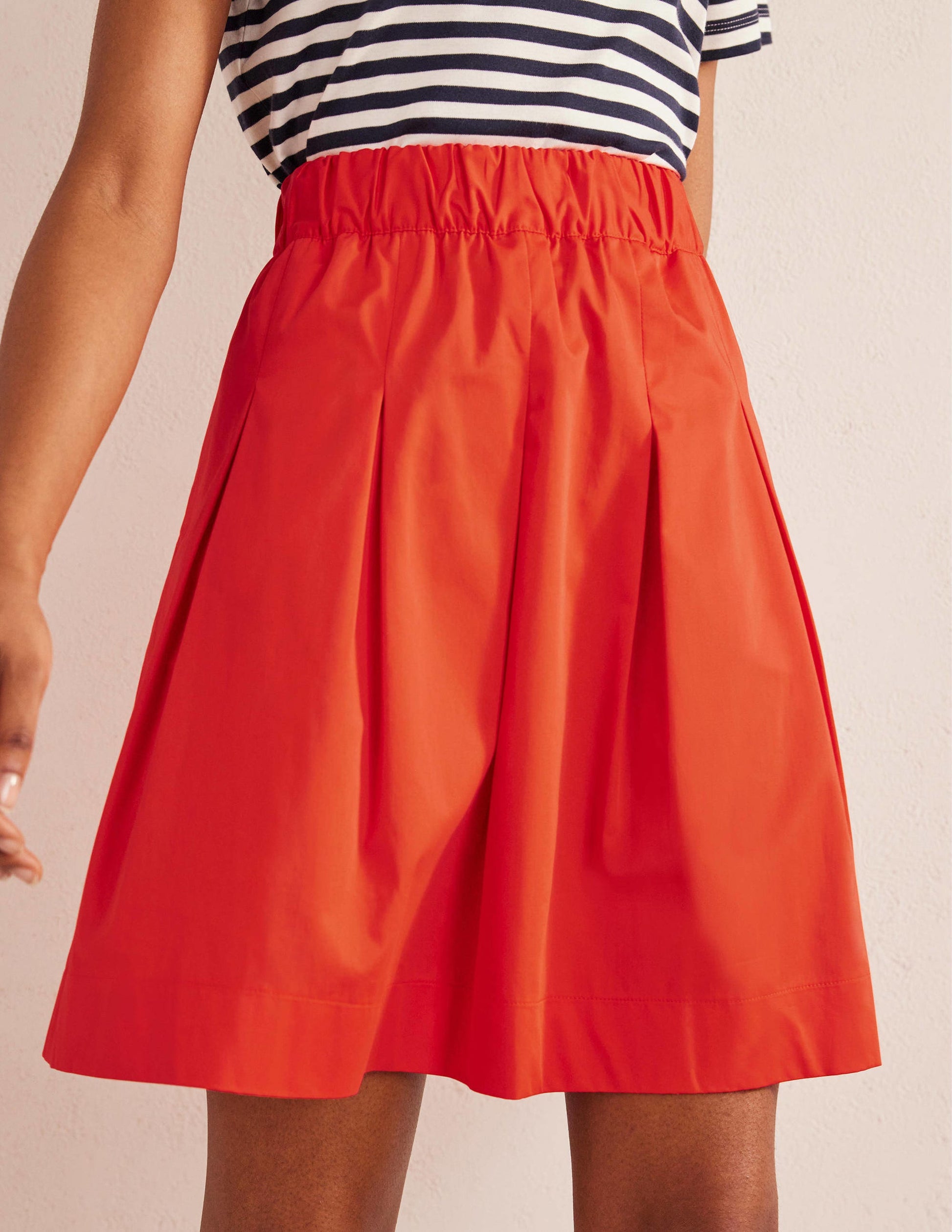 Pleated Cotton Skirt-Vermillion Red-4