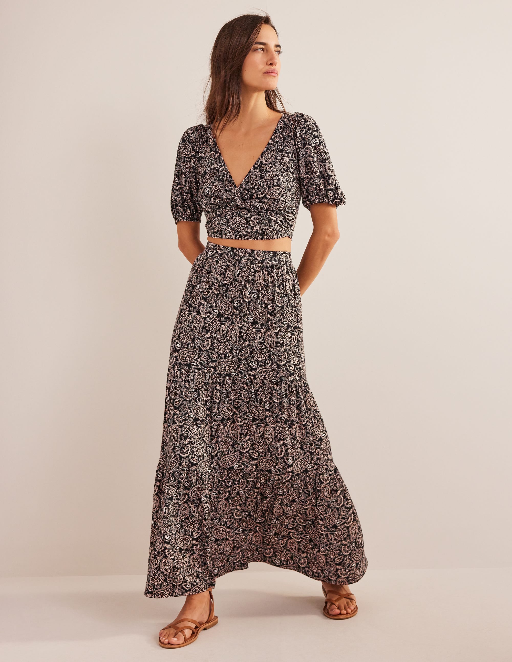 Jersey Maxi Skirt-Black, Paisley Terrace - Image 1