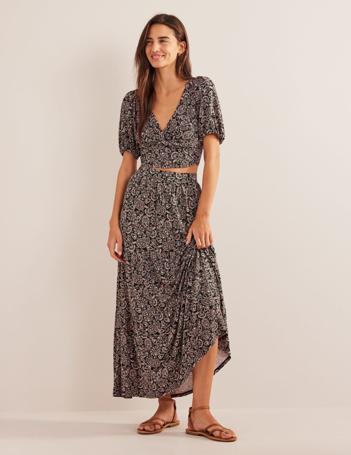 Jersey Maxi Skirt-Black, Paisley Terrace - Image 5