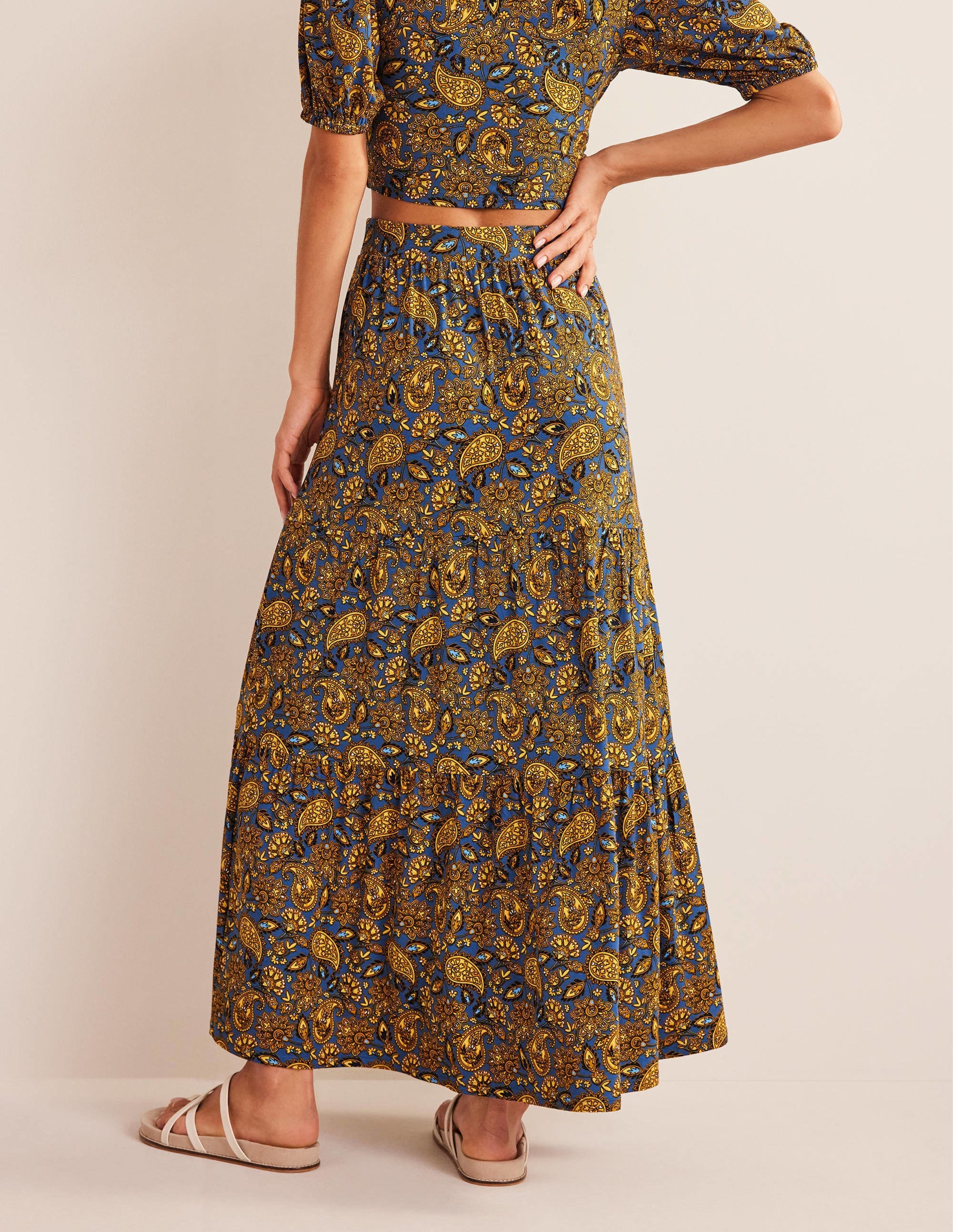 Jersey Maxi Skirt-Harvest Gold, Paisley Terrace - Image 3