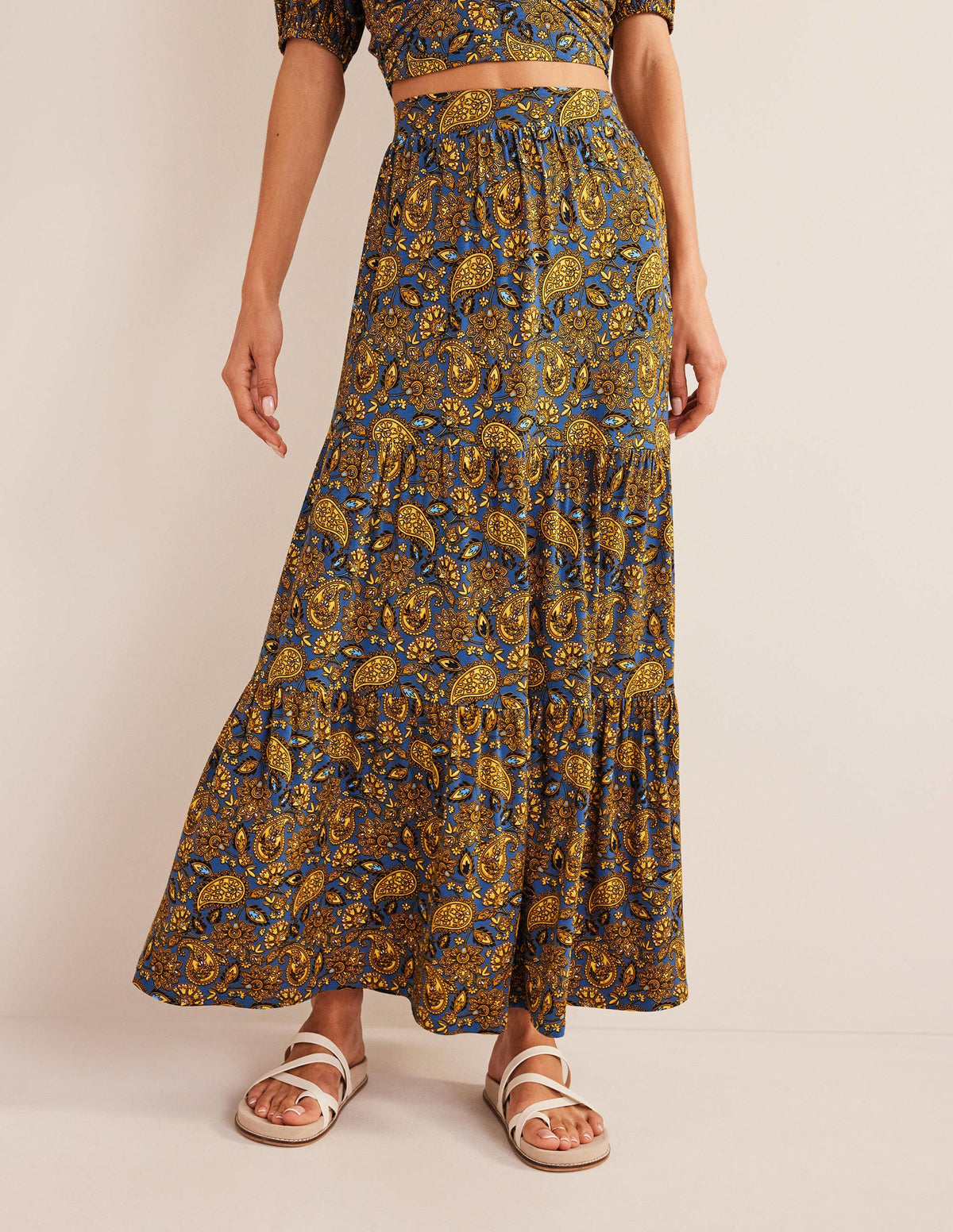 Jersey Maxi Skirt-Harvest Gold, Paisley Terrace - Image 4