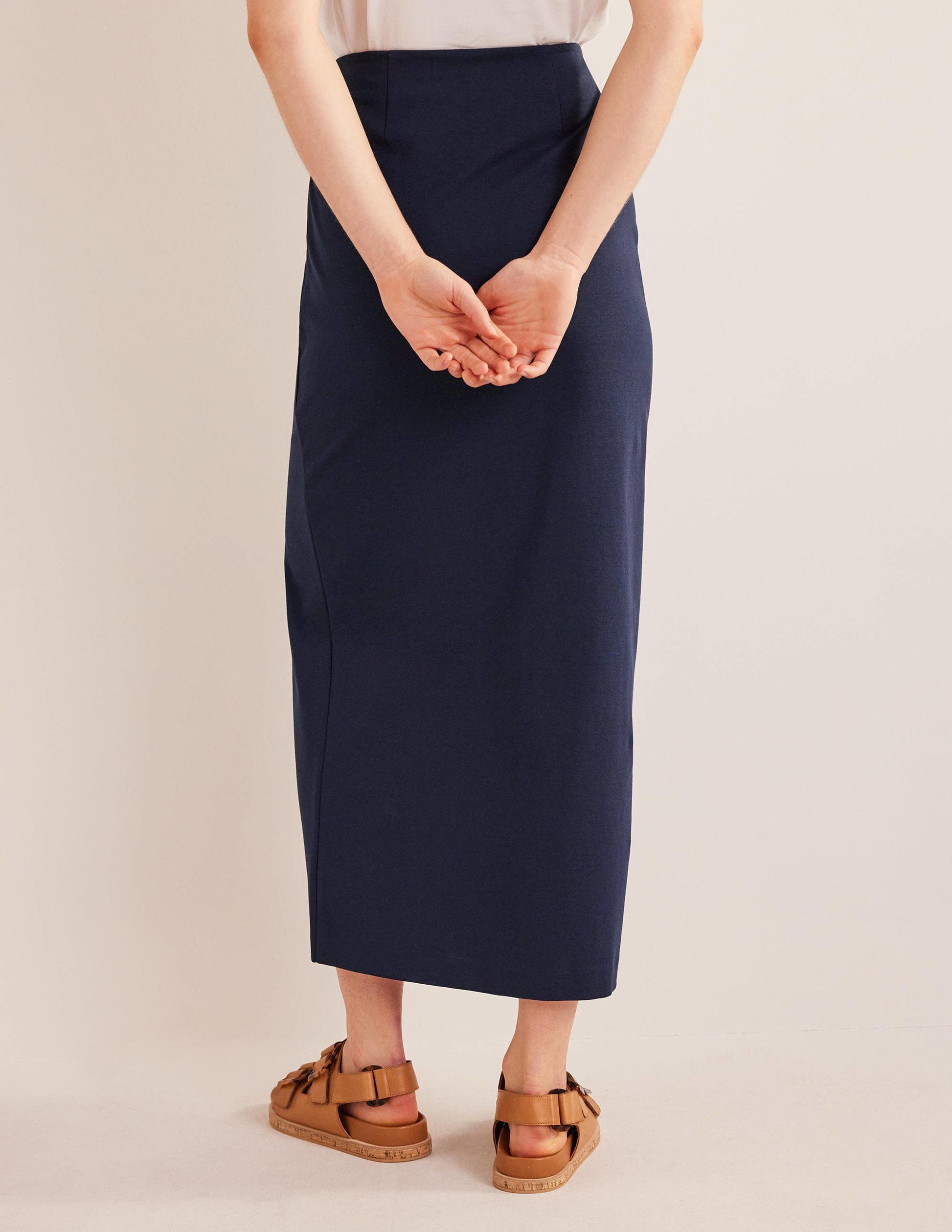 Knot Detail Jersey Midi Skirt-Navy-3