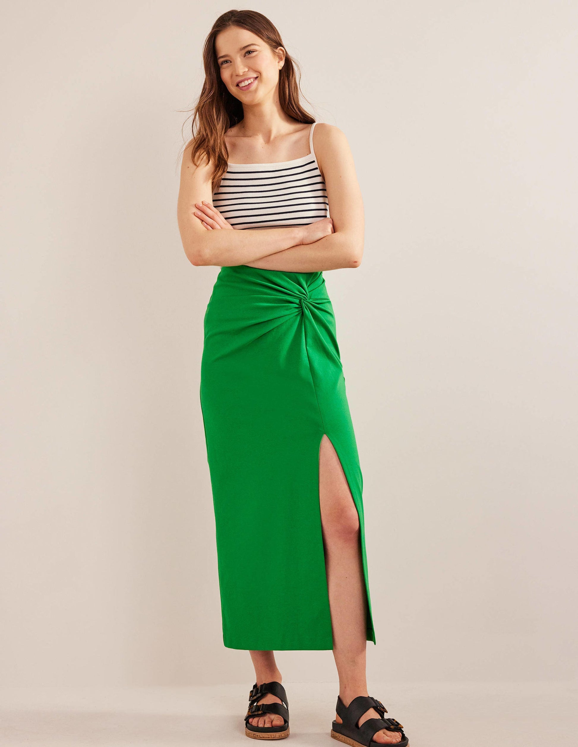 Knot Detail Jersey Midi Skirt-Rolling Hills-1