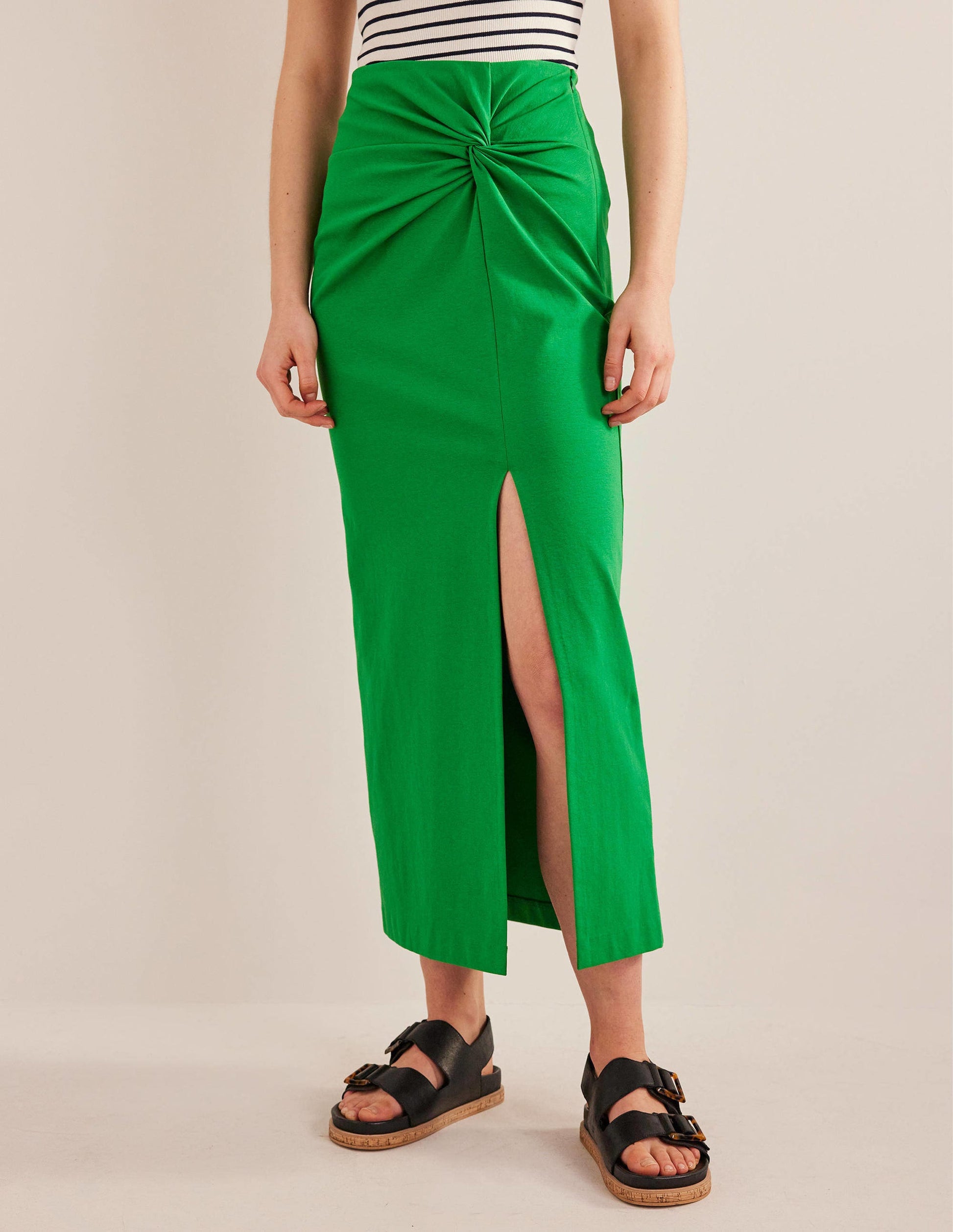 Knot Detail Jersey Midi Skirt-Rolling Hills-4