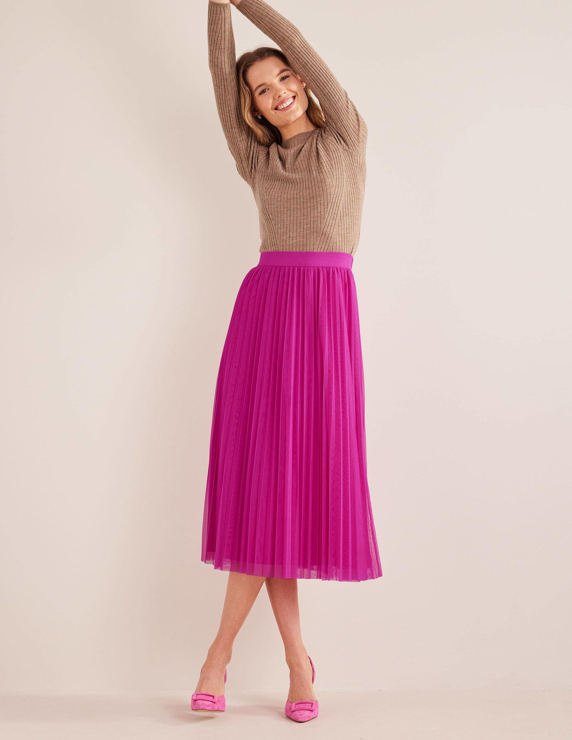 Pleated Tulle Skirt-Shocking Pink-1