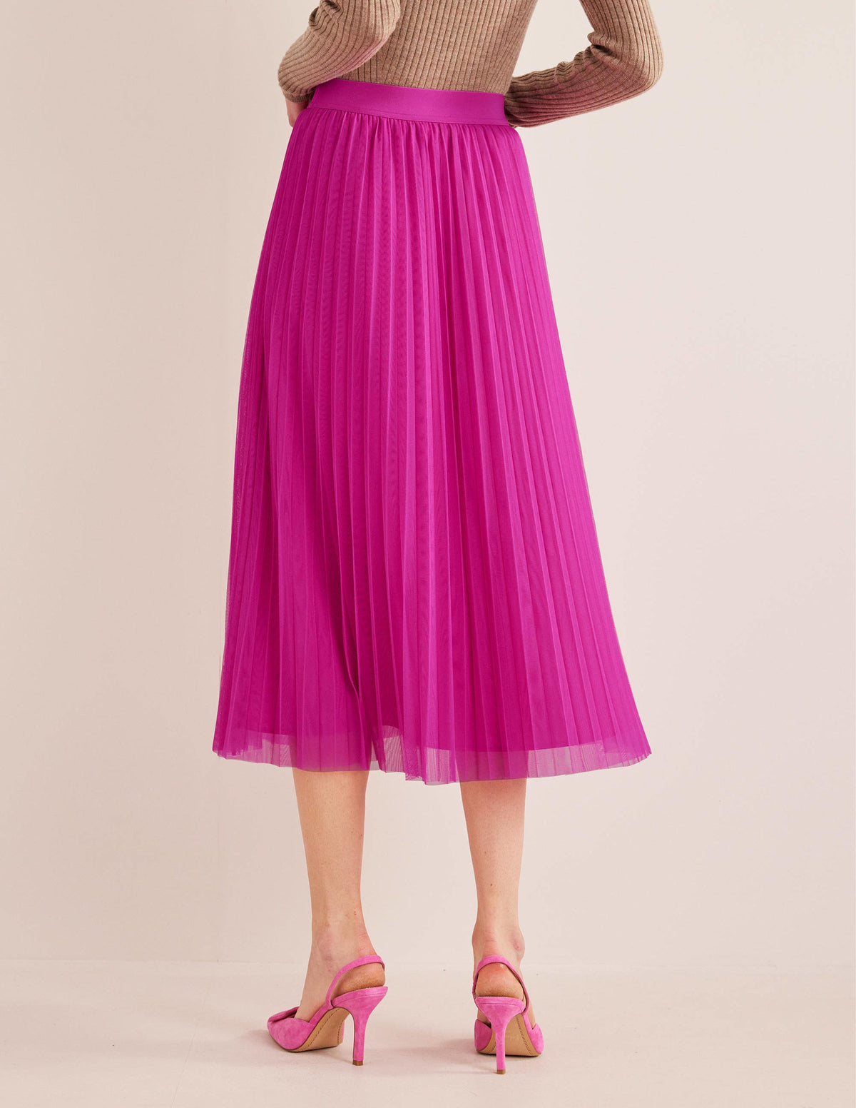 Pleated Tulle Skirt-Shocking Pink-3