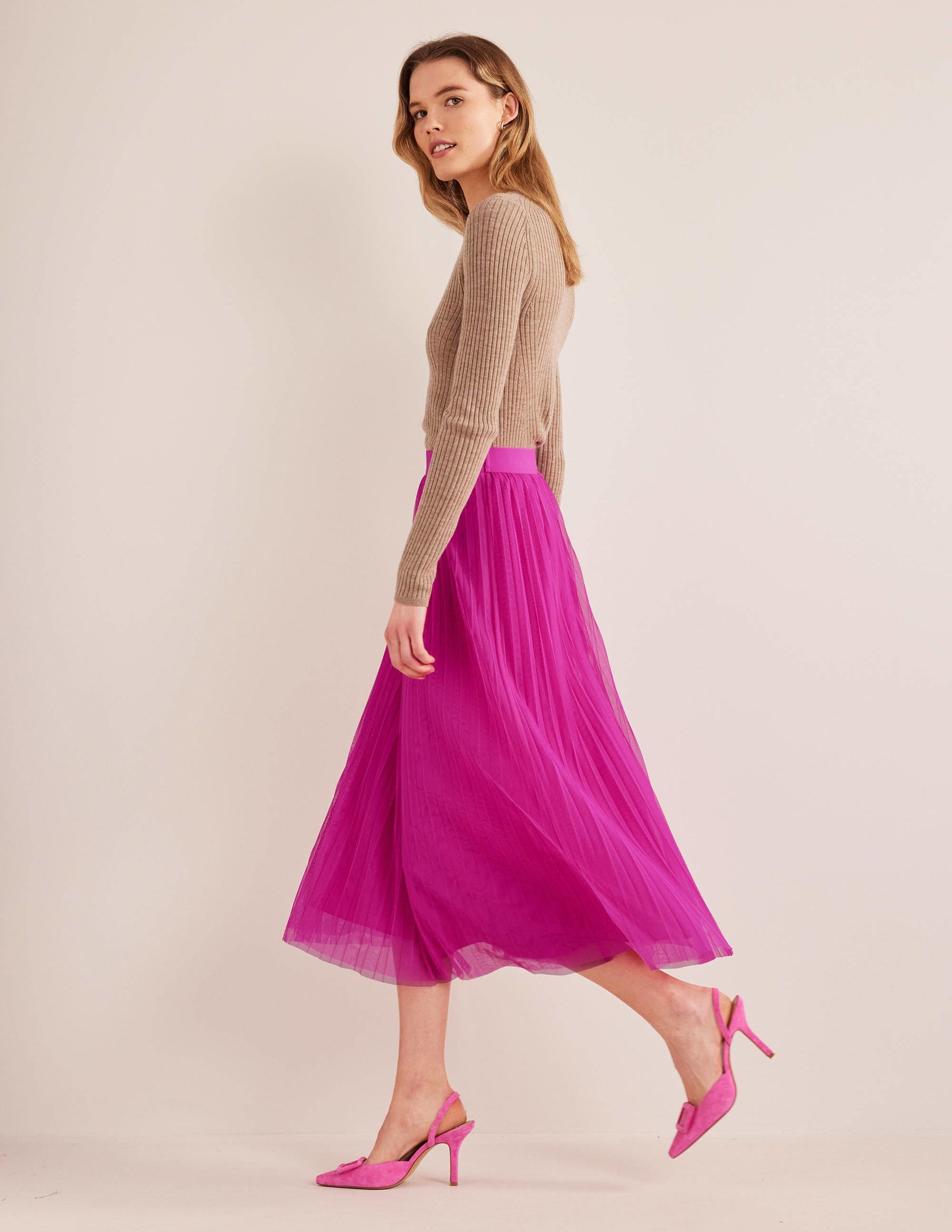 Pleated Tulle Skirt-Shocking Pink - Image 4
