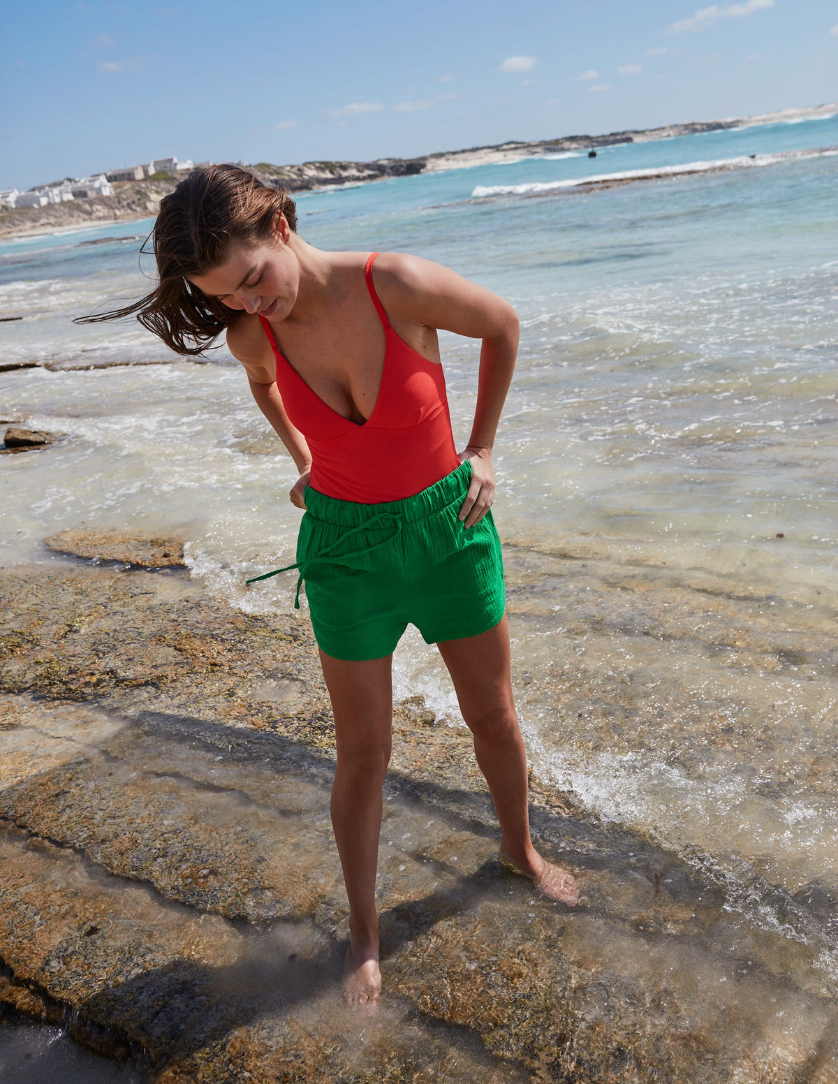 Tie Waist Cheesecloth Shorts-Bright Green - Image 5