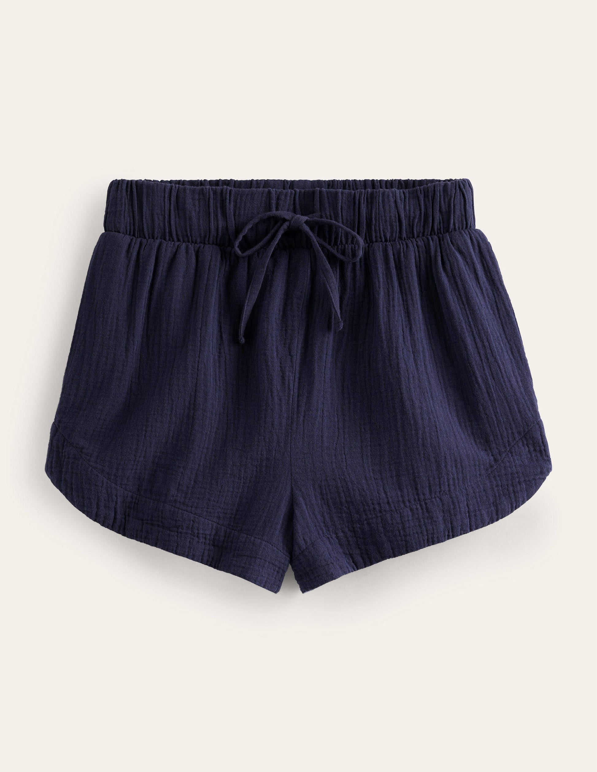 Tie Waist Cheesecloth Shorts-Navy-5
