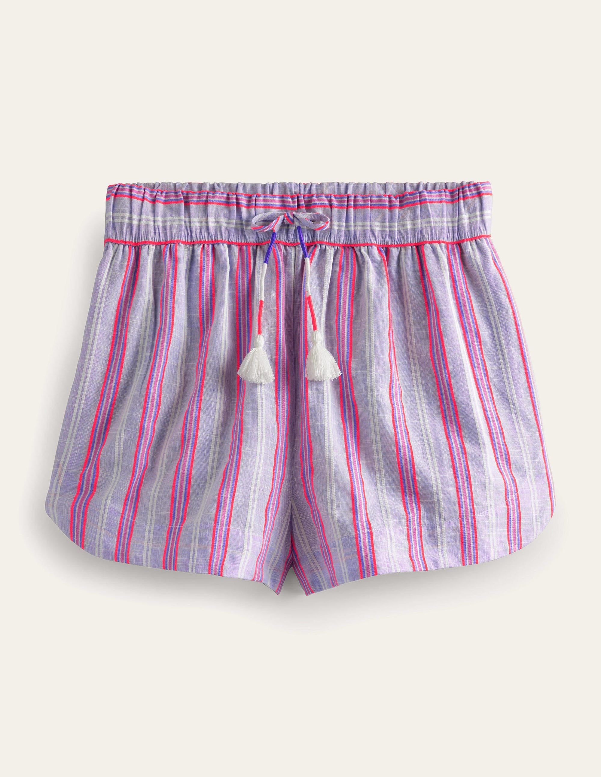Tie Waist Striped Shorts-Blue and Watermelon Stripe - Image 5