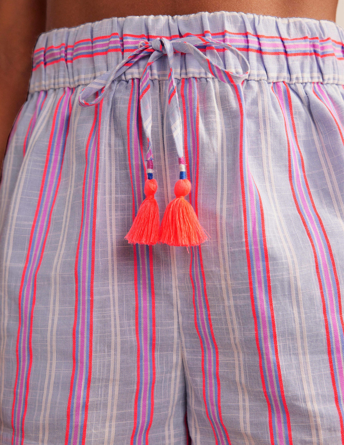 Tie Waist Striped Shorts-Blue and Watermelon Stripe-2