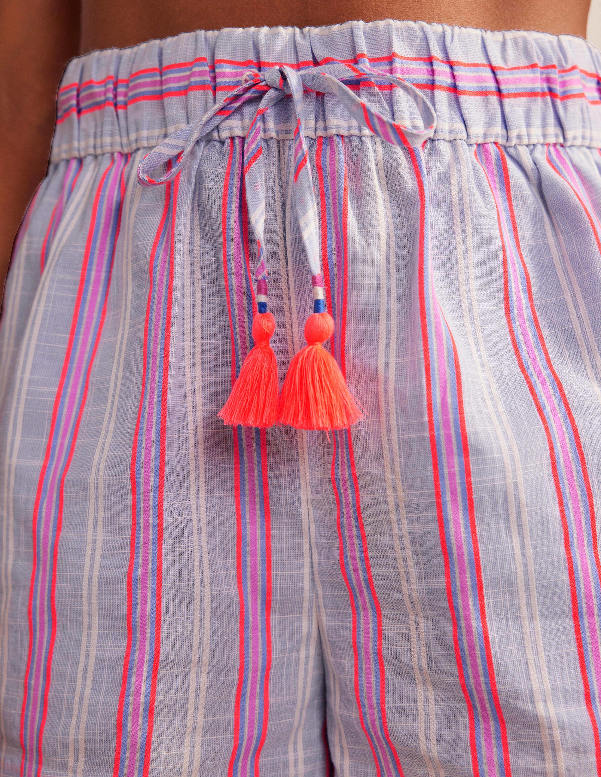 Tie Waist Striped Shorts-Blue and Watermelon Stripe - Image 2