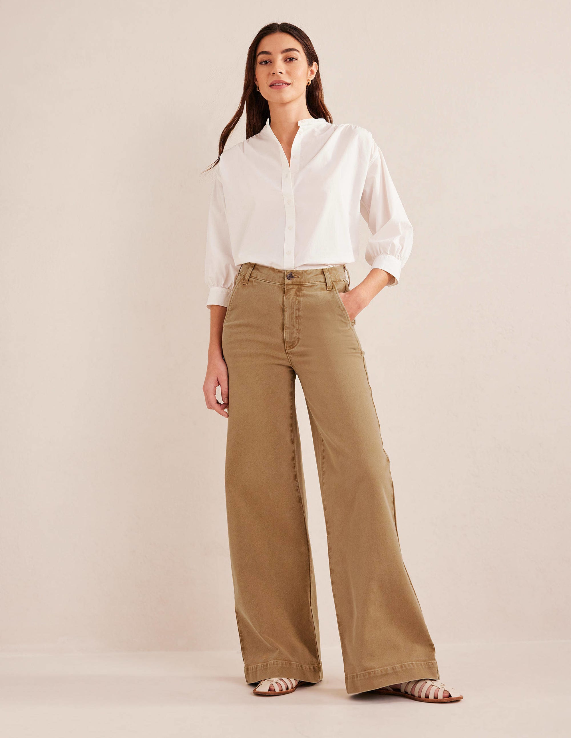 Casual Wide Leg Pants-Brown - Image 1