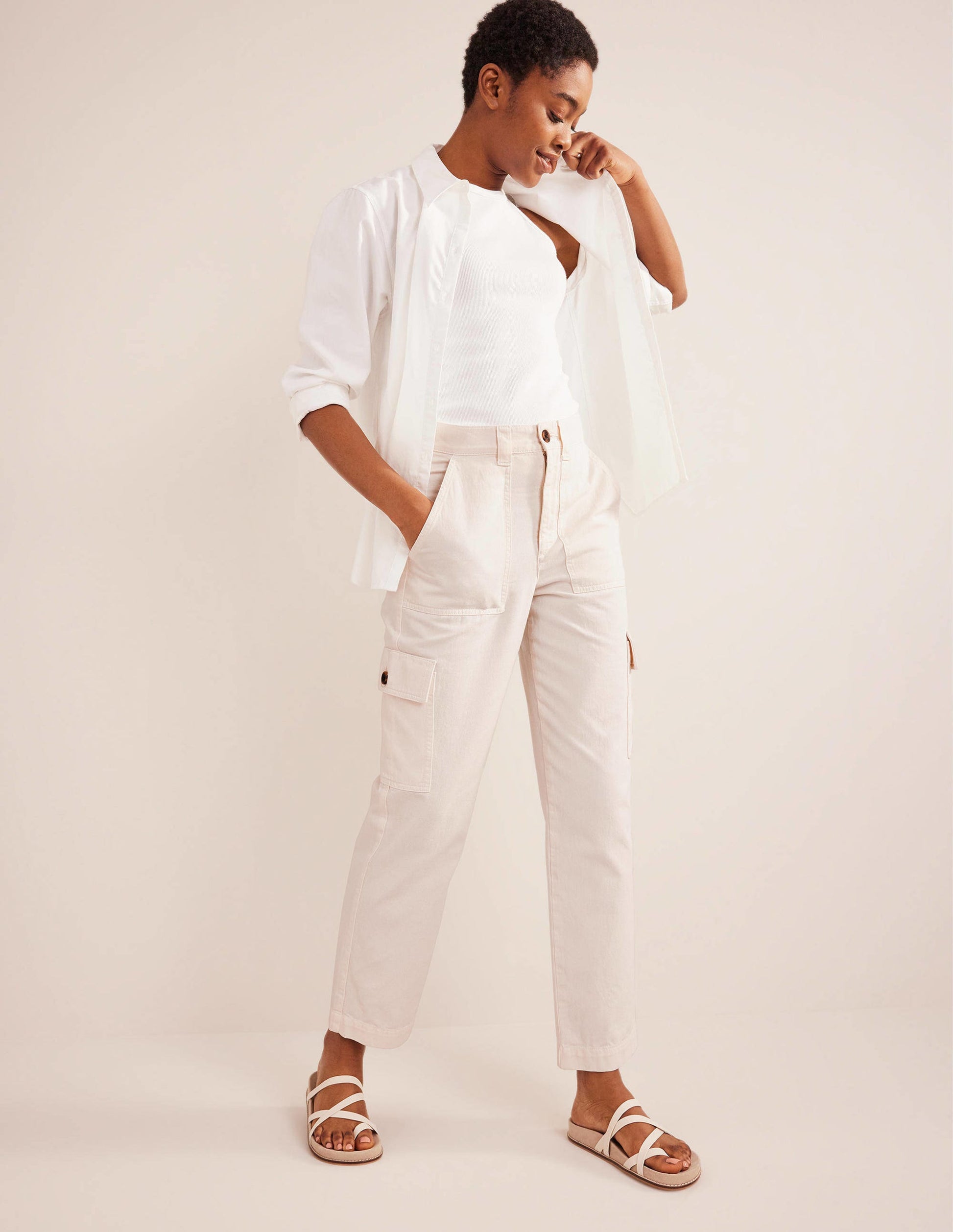 Casual Cargo Pants-Ecru-1