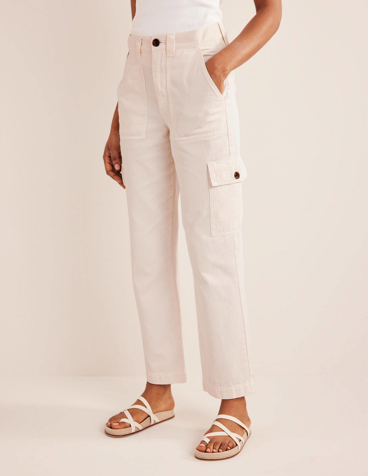Casual Cargo Pants-Ecru-3