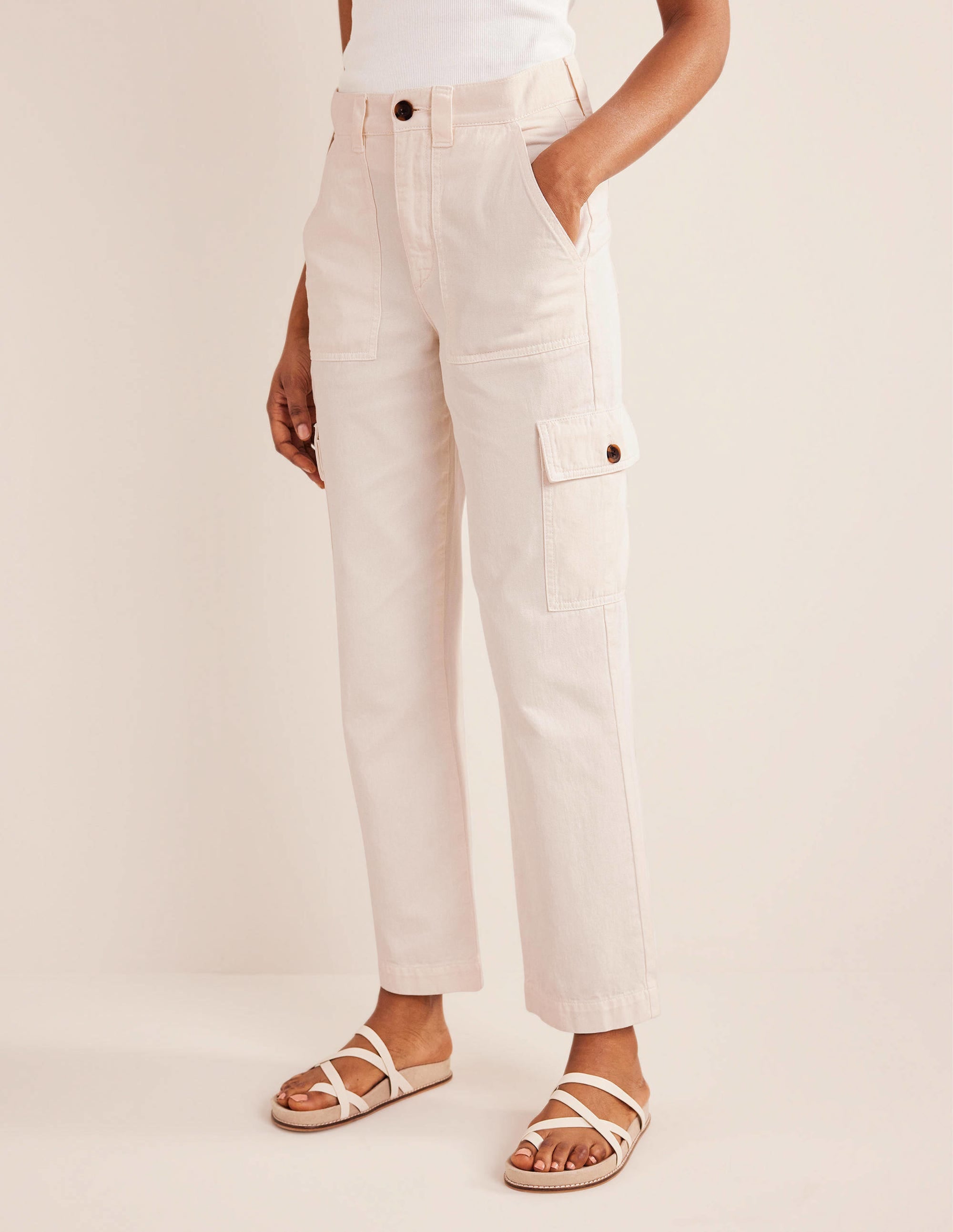 Casual Cargo Pants-Ecru - Image 3