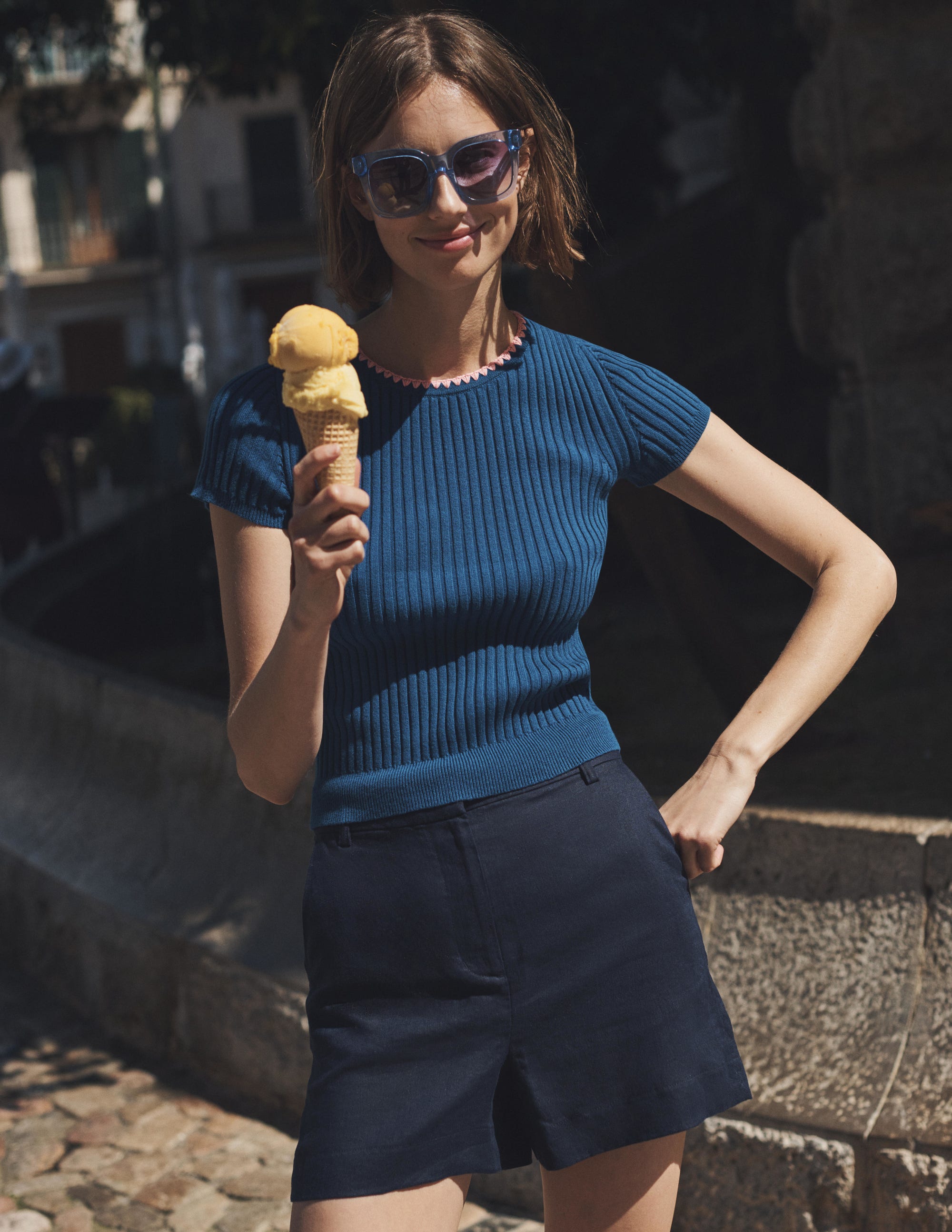 Tailored Linen Shorts-Navy - Image 5