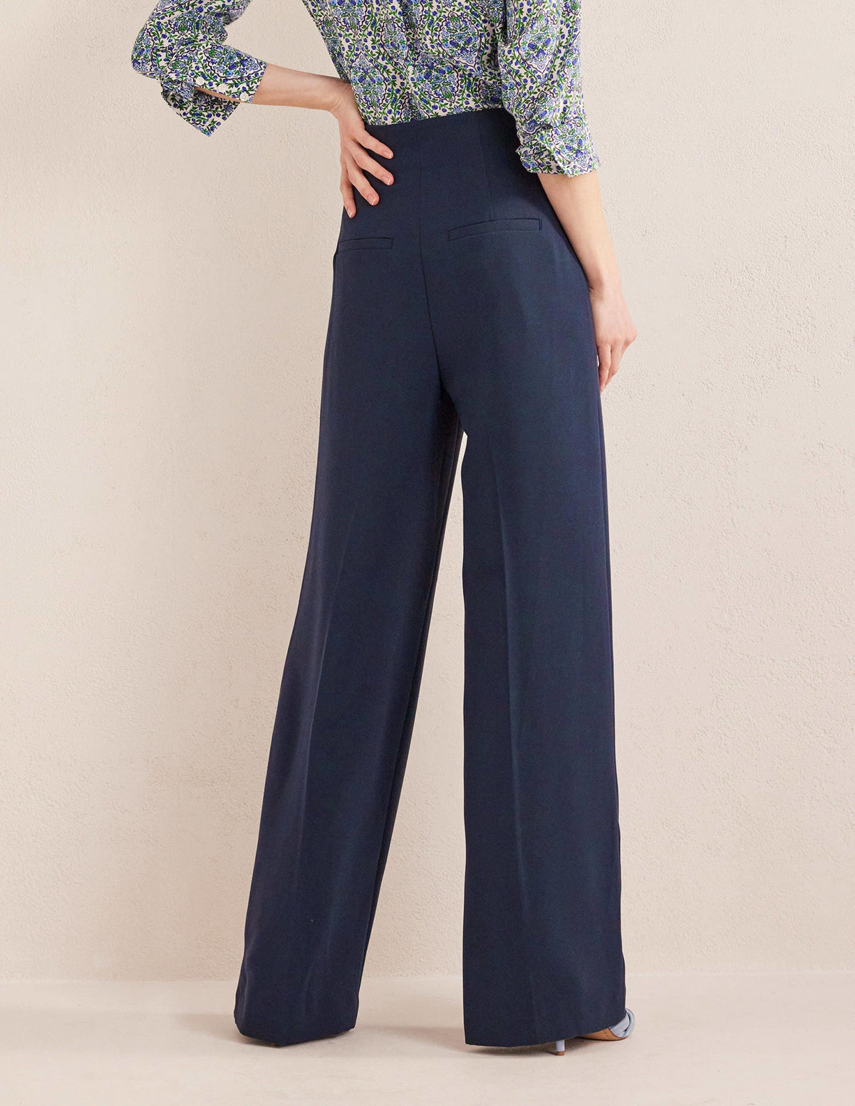 Wide Leg Crepe Pants-Navy - Image 3